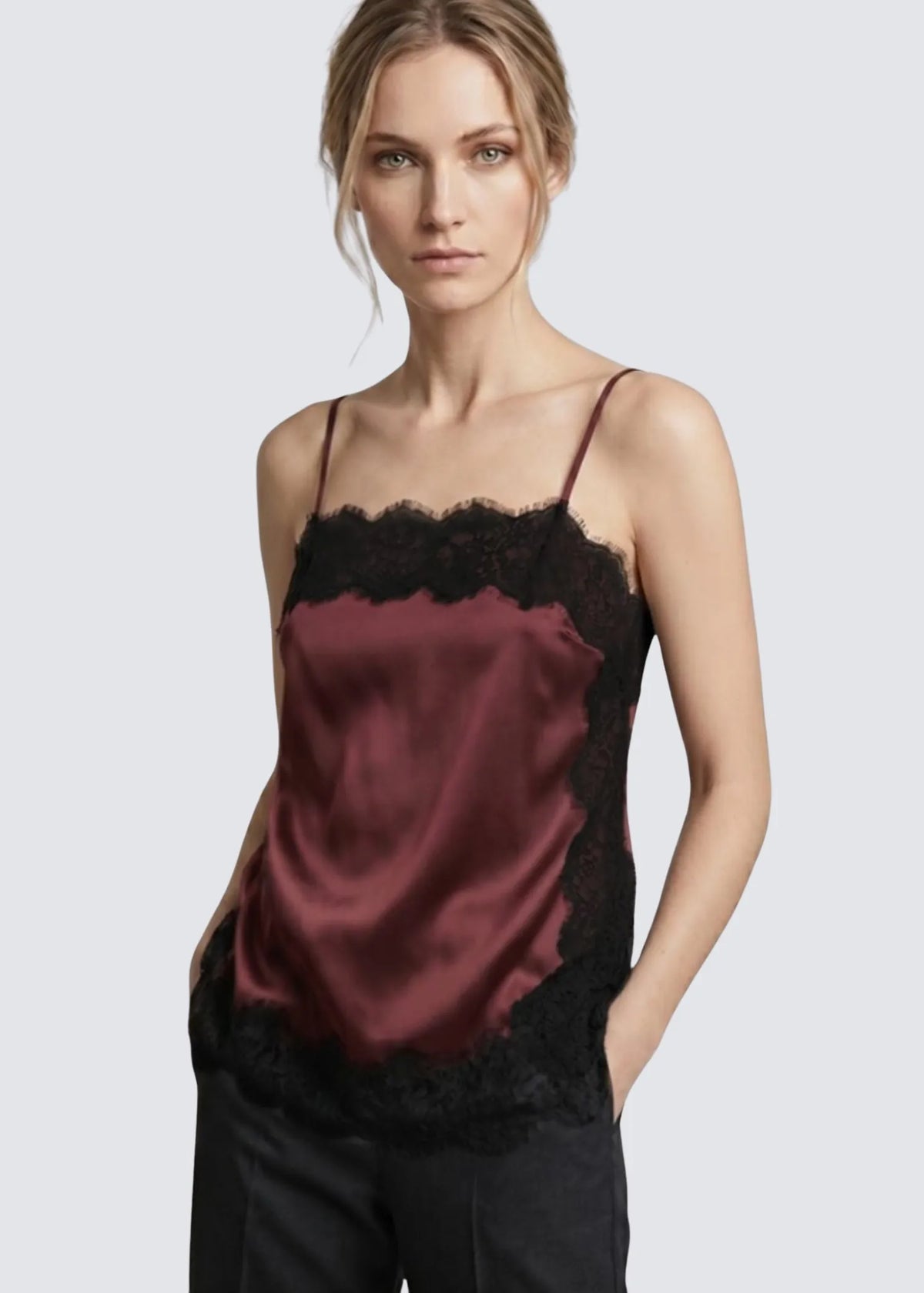 MANSPHIL, Silk, Burgundy, Top