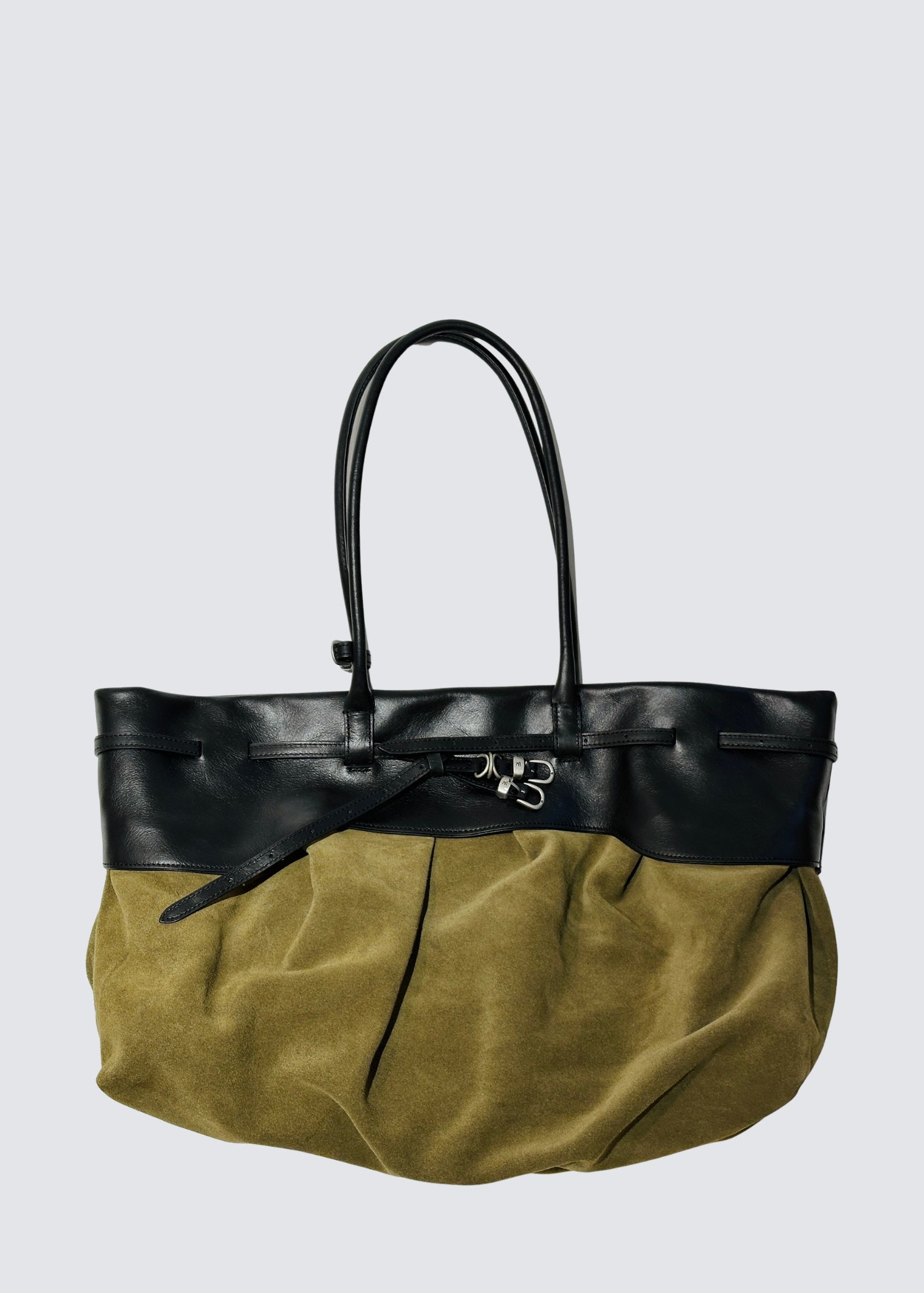 Marge Sherwood, Soft Grandma Layered XL, Black / Dark Olive Suede, Tasche