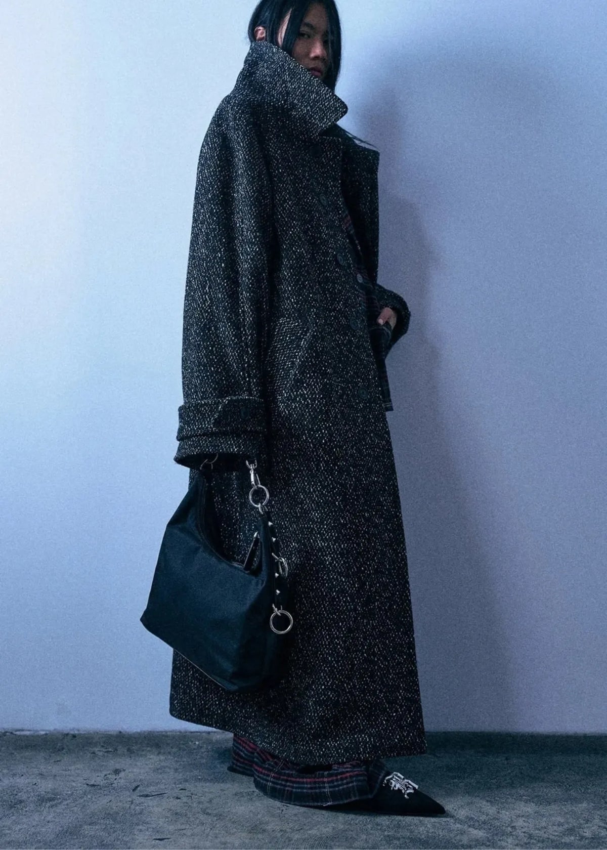 R13, Jumbo Coat, Marled Black, Mantel