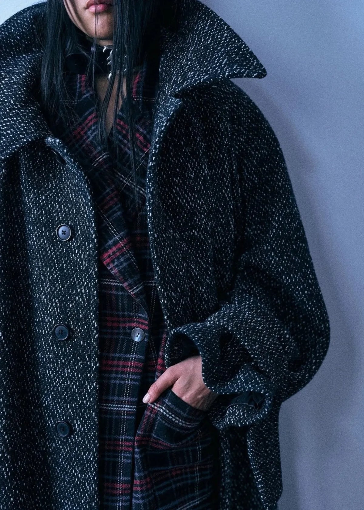R13, Jumbo Coat, Marled Black, Mantel