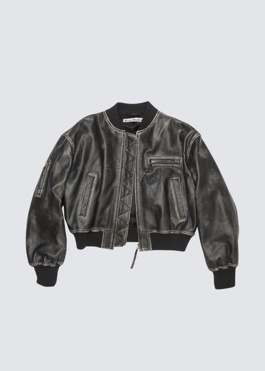Leather Bomber, Black, Jacket 