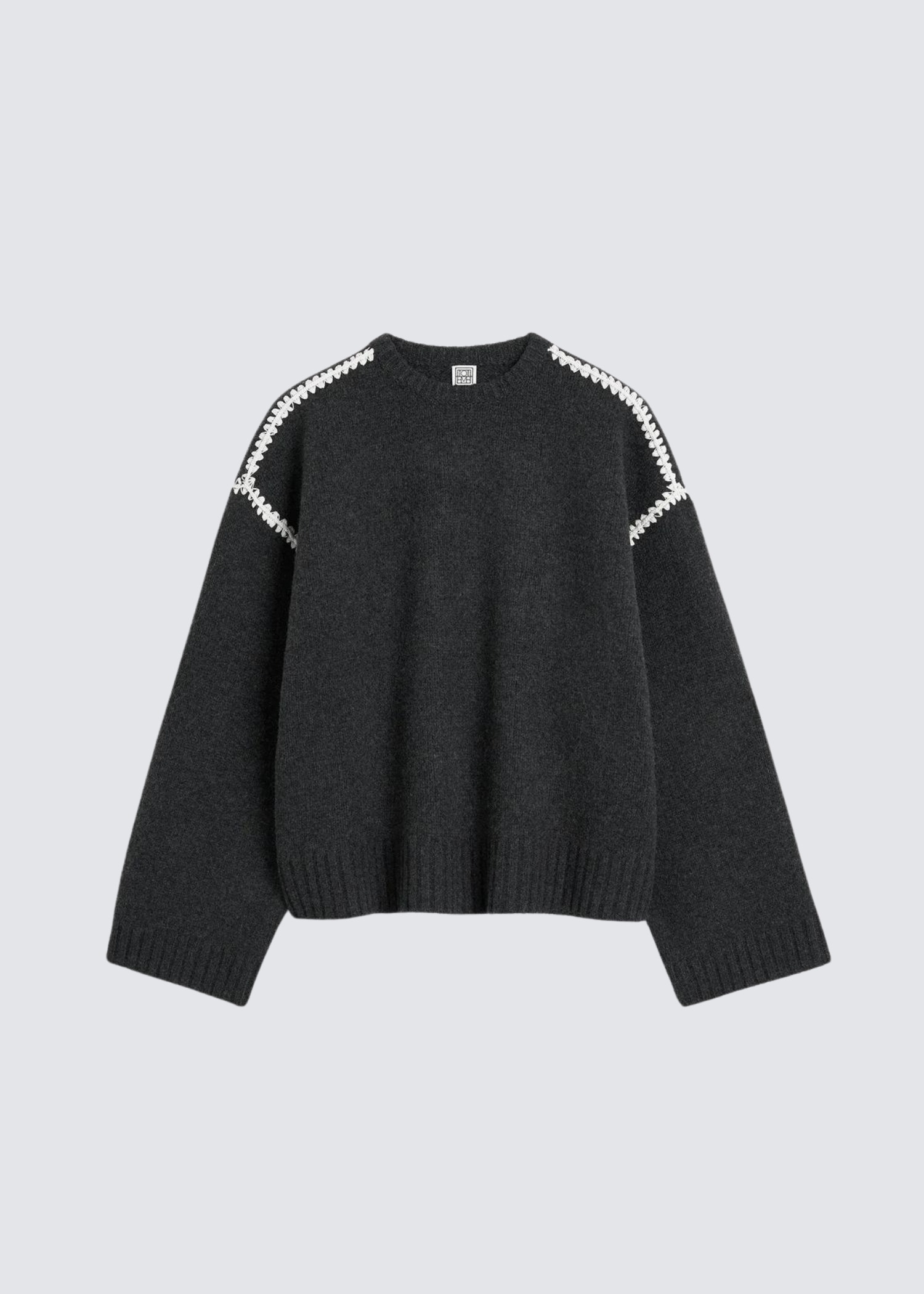 Embroidered Knit, Gray, Sweater 