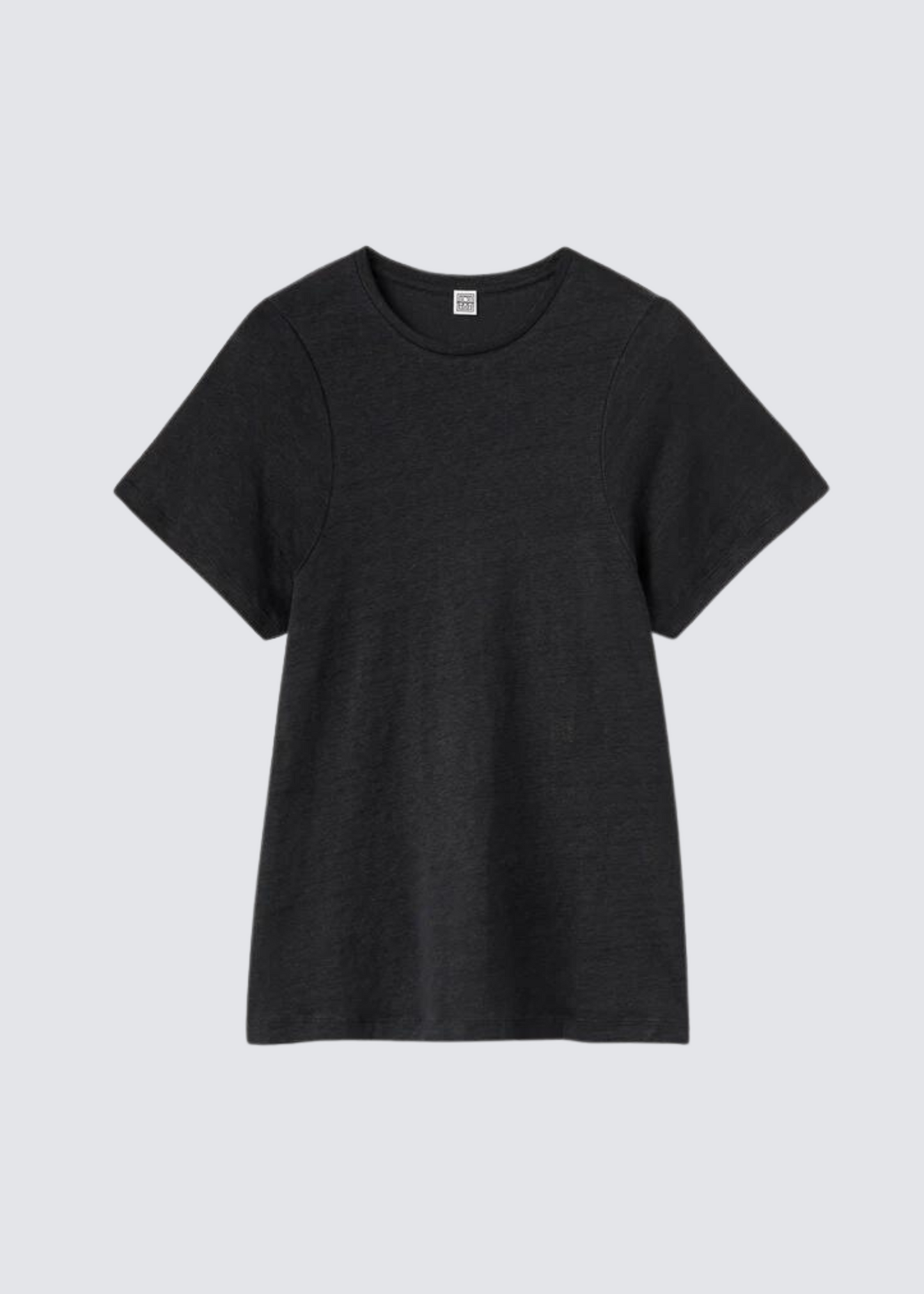 Curved Seam Linen Tee, Black, T-Shirt
