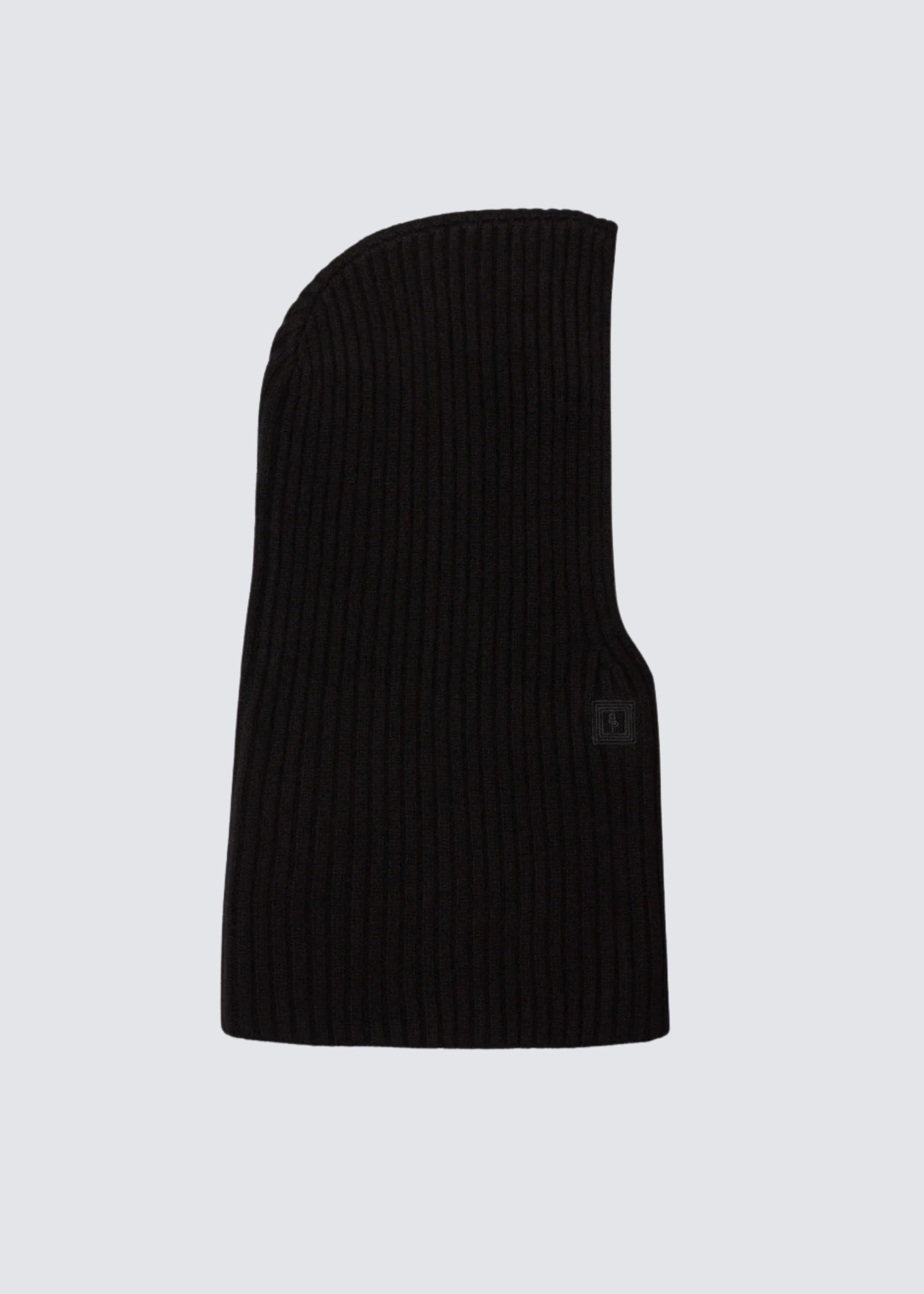 Prinz Berlin Kaschmir Balaklava in schwarz mit Rippenstrick Optik. Flat Shot.
