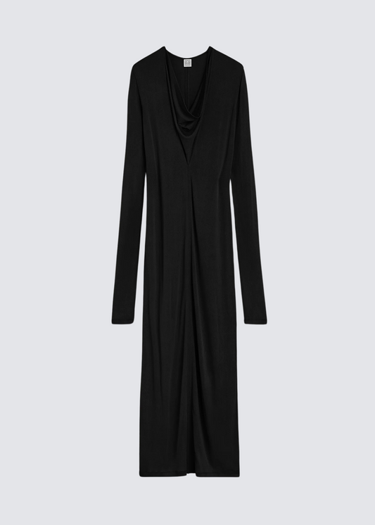 Draped, Black, V-Neck, Dress