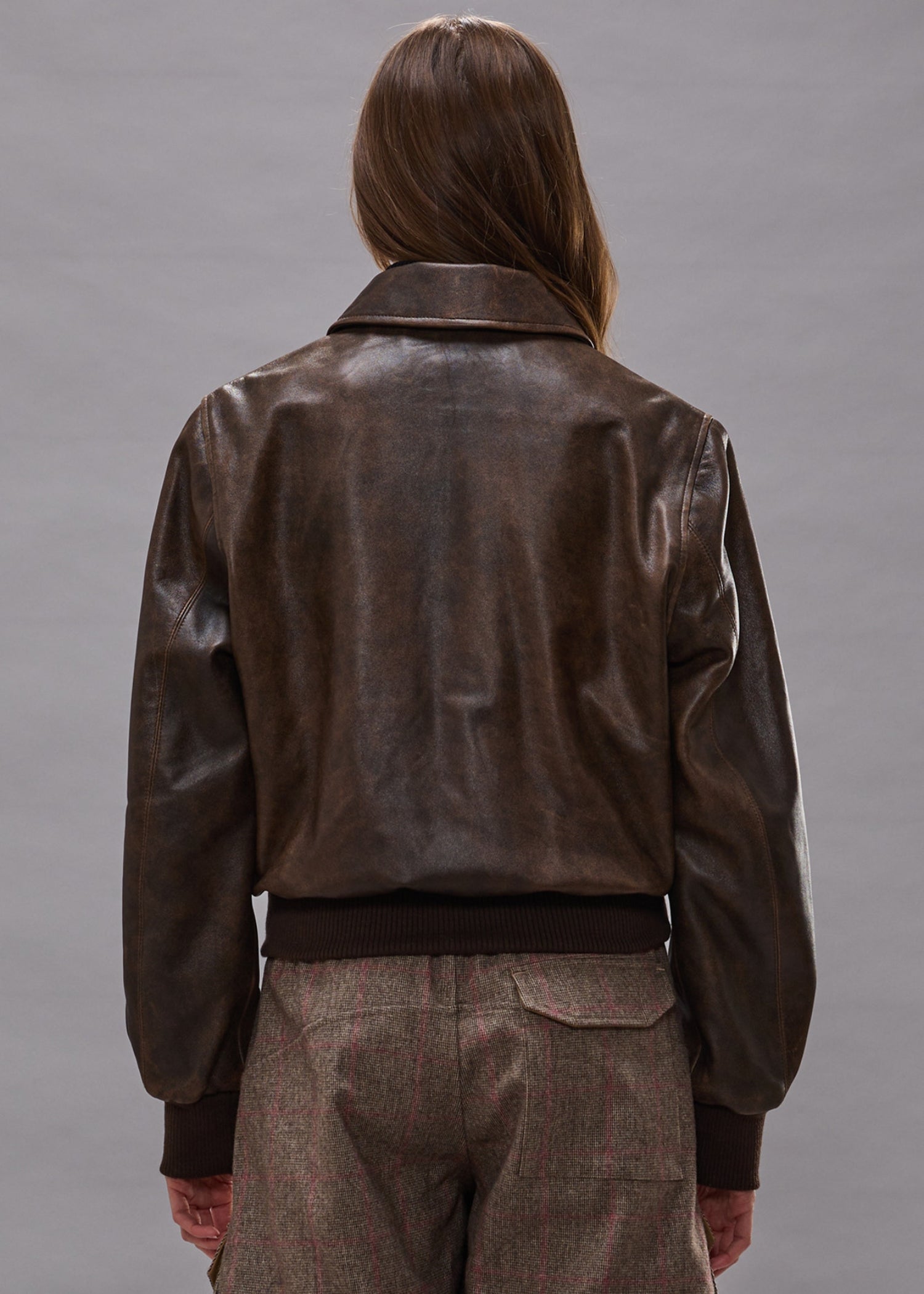 R13, Boyfriend Leather Bomber, Brown, Lederjacke