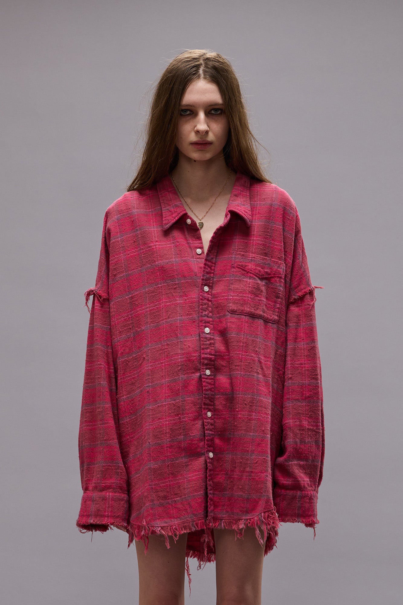 Shredded-Seam-Drop, Rasberry Plaid, Hemd