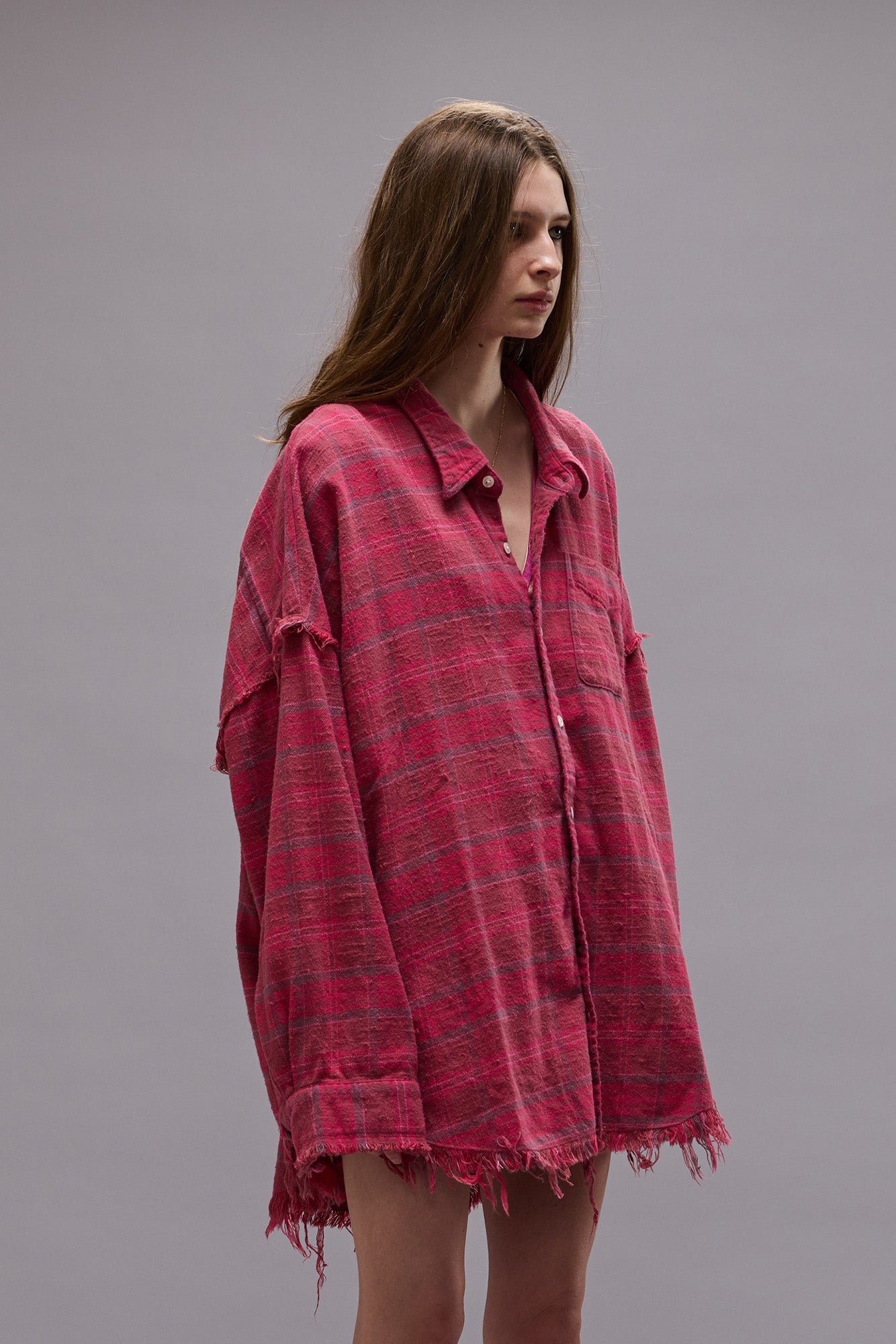 Shredded-Seam-Drop, Rasberry Plaid, Hemd