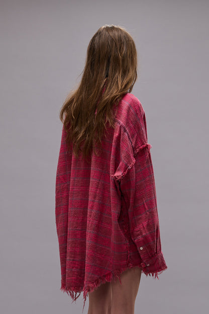 Shredded-Seam-Drop, Rasberry Plaid, Hemd