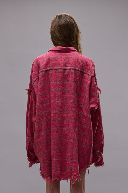 Shredded-Seam-Drop, Rasberry Plaid, Hemd