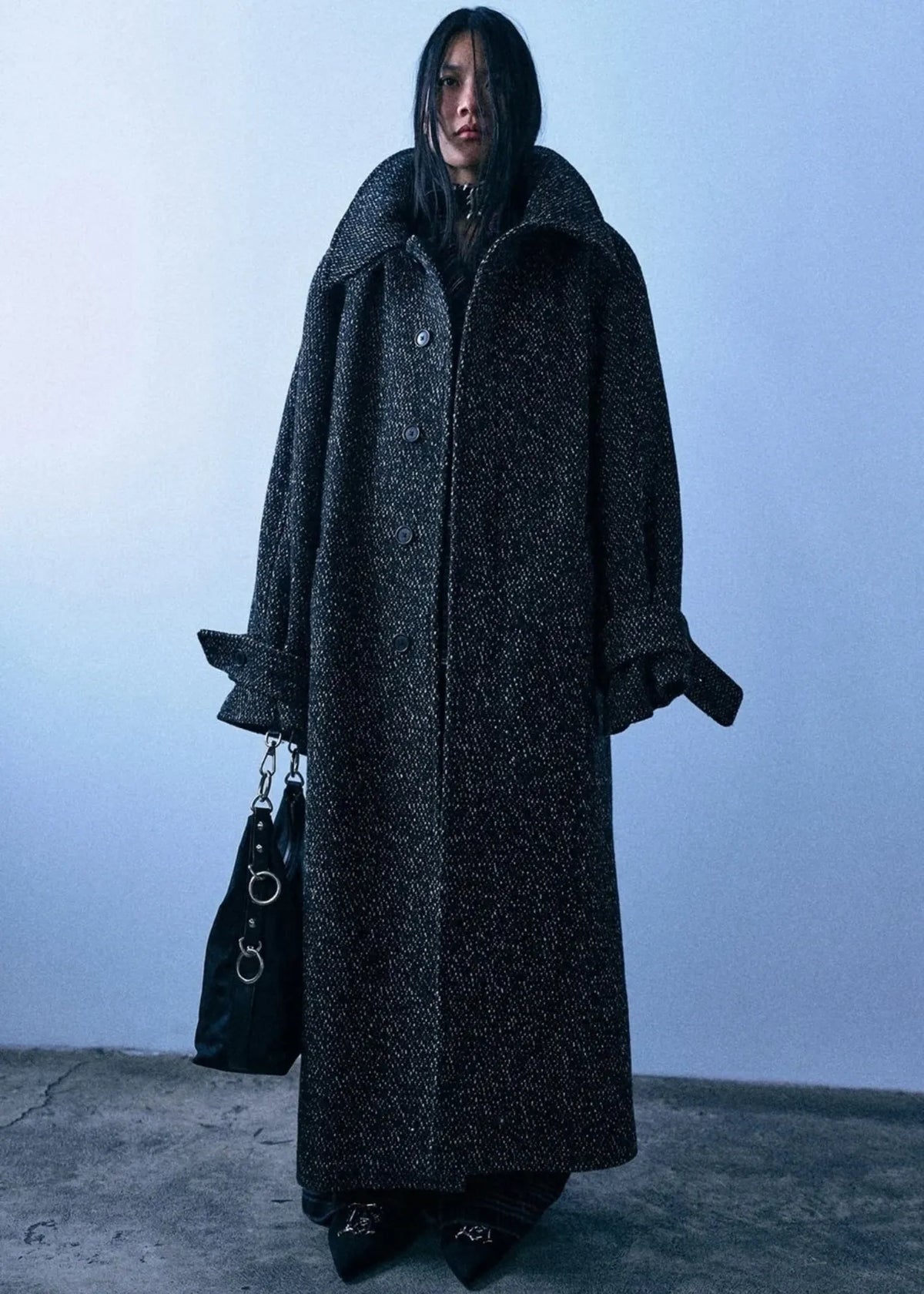 R13, Jumbo Coat, Marled Black, Mantel