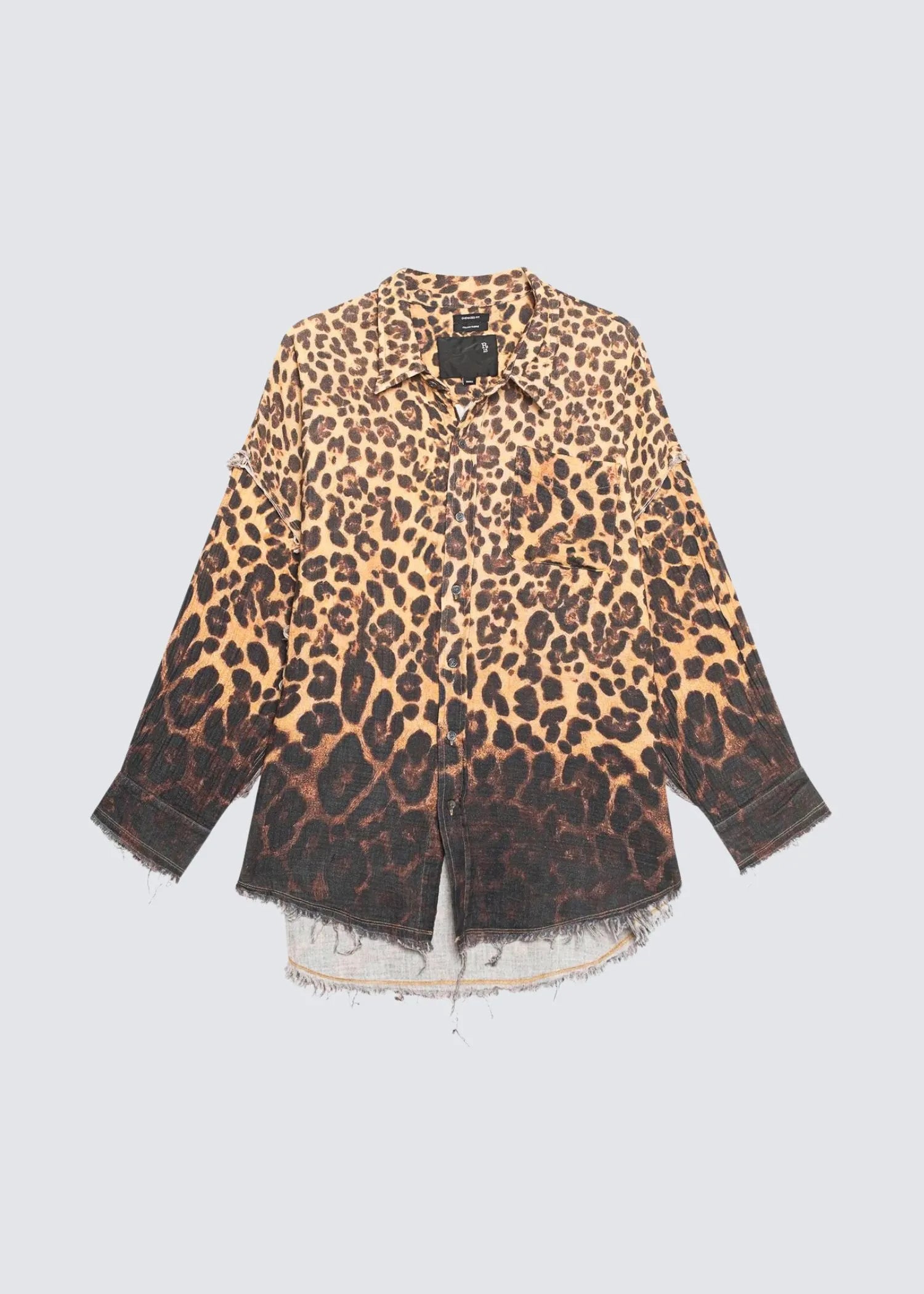 R13, Reversible Shredded Seam Drop Neck, Dipped Brown Leopard, Hemd