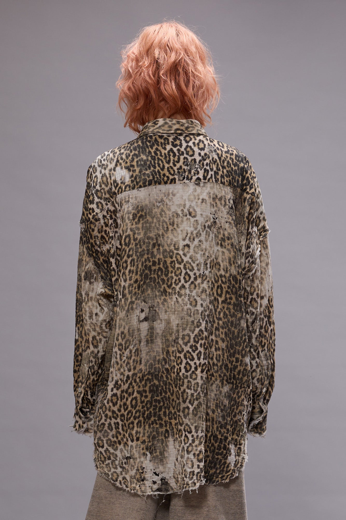 Shredded Seam, Bleached Leopard, Drop Neck Shirt