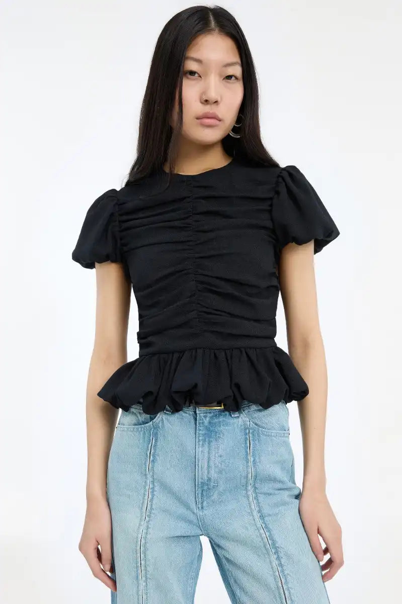 Rotate, Arkira Balloon Ruched Puff Sleeve, Black, Top