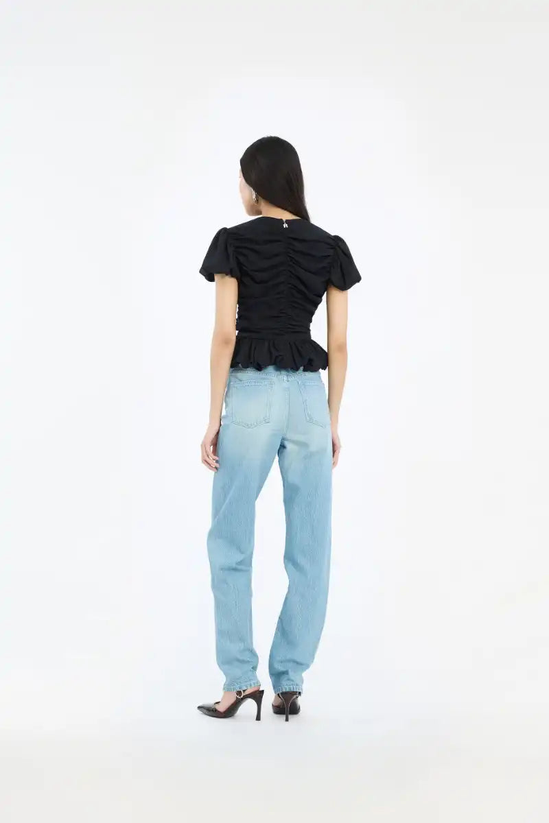 Rotate, Arkira Balloon Ruched Puff Sleeve, Black, Top