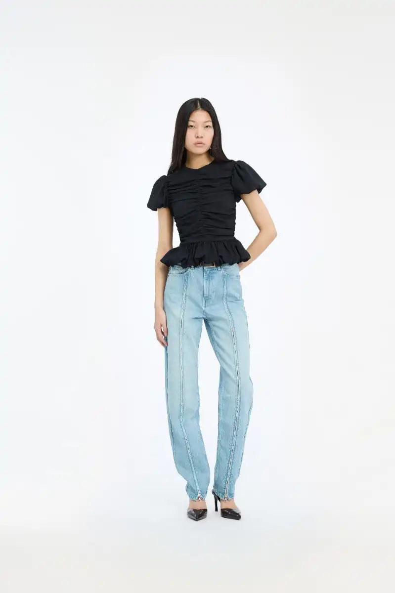 Rotate, Arkira Balloon Ruched Puff Sleeve, Black, Top