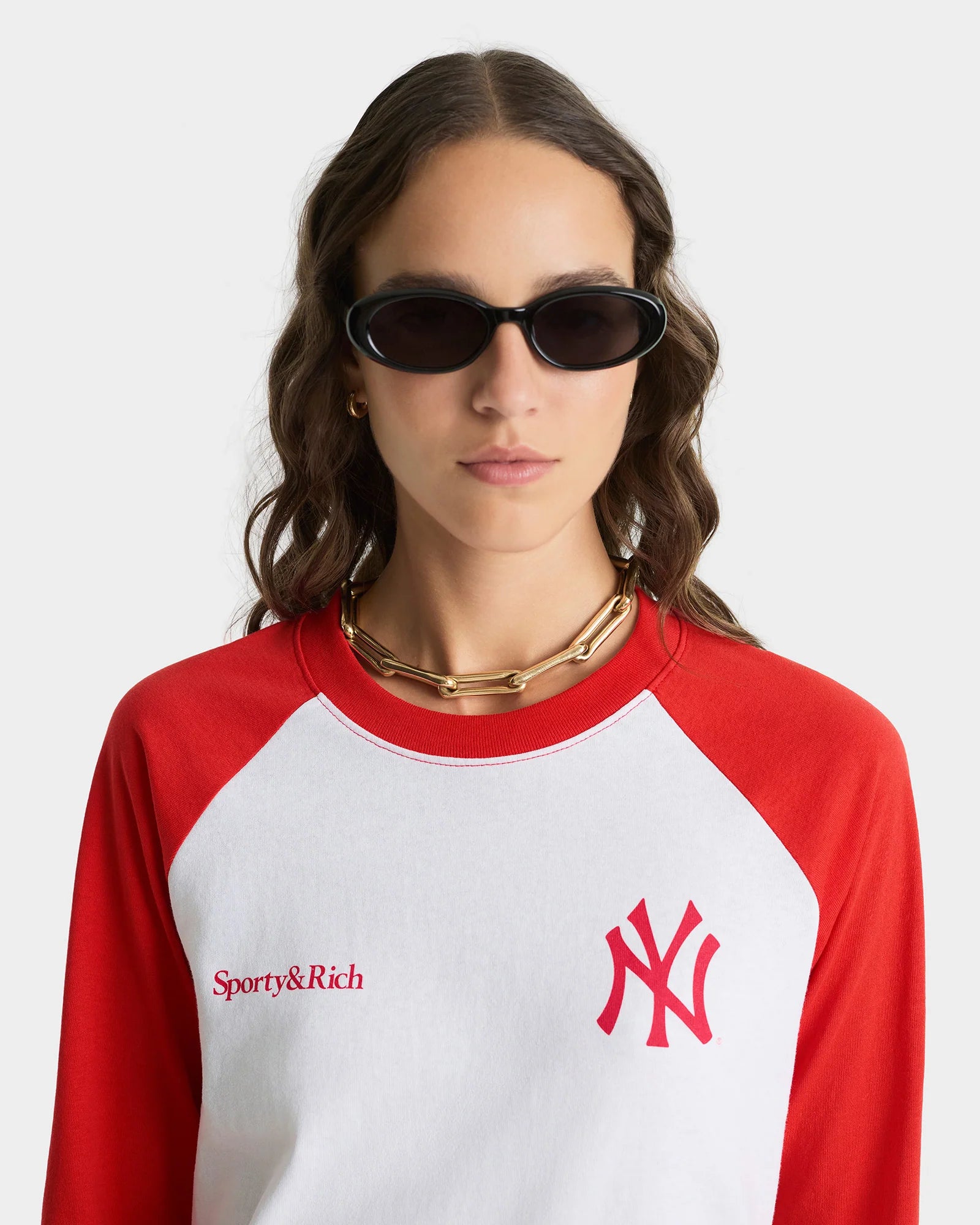 Yankees Serif, White/Red, Baseball Tee