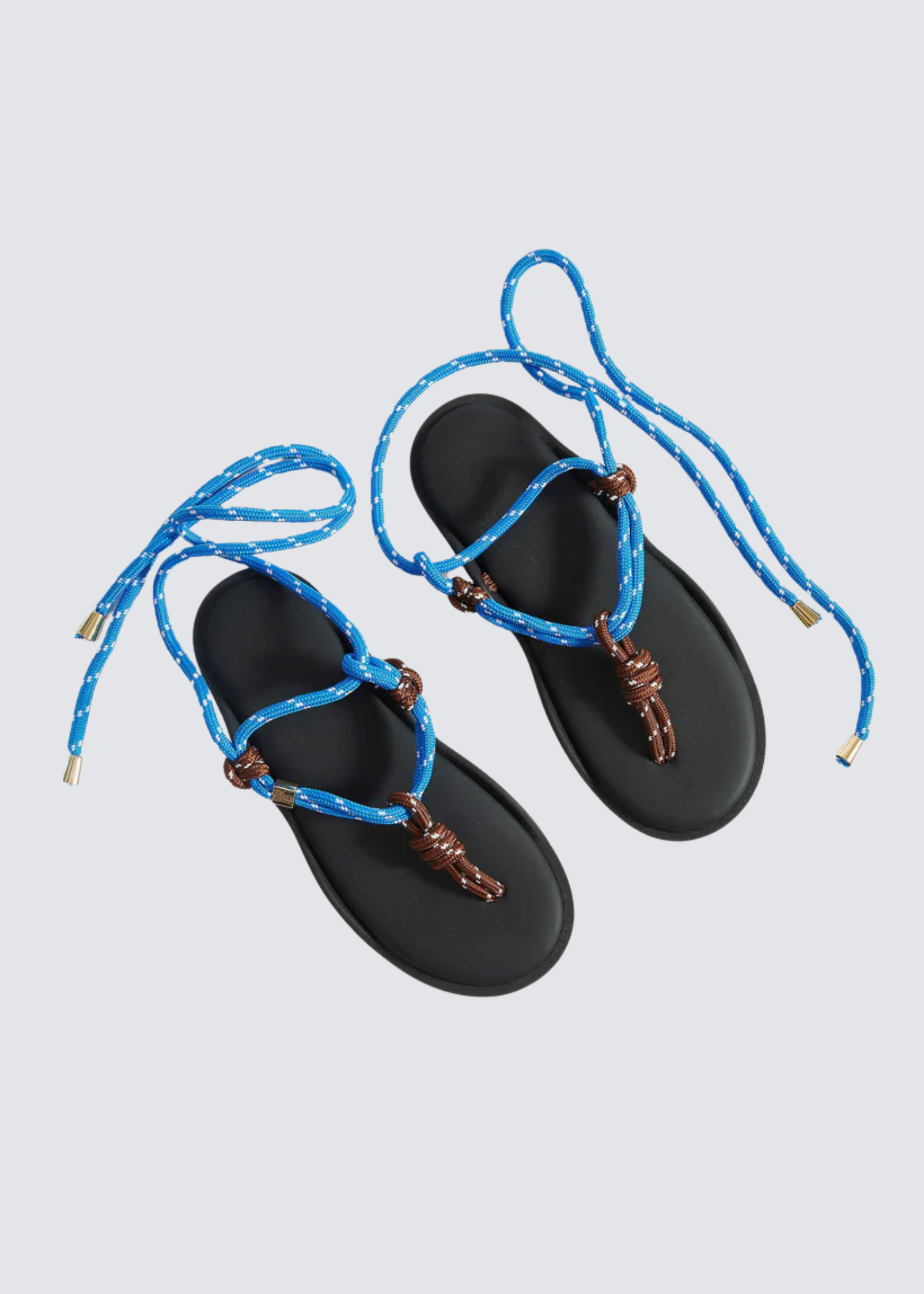 FLOWZE blaue, braune Sandalen mit Zehensteg aus Kordel und Leder - Flatshot