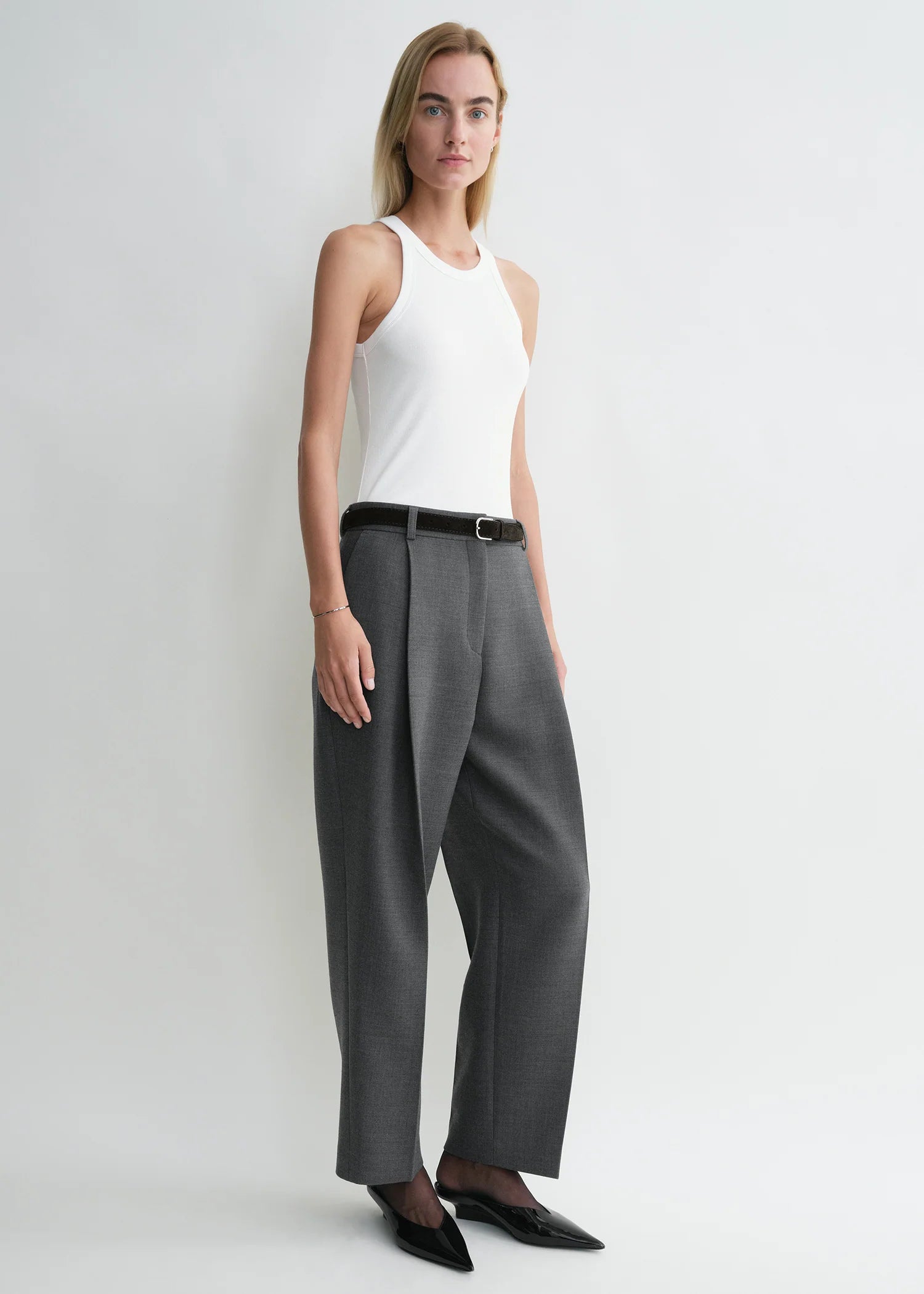 Curved Rib Tank, White, Tanktop