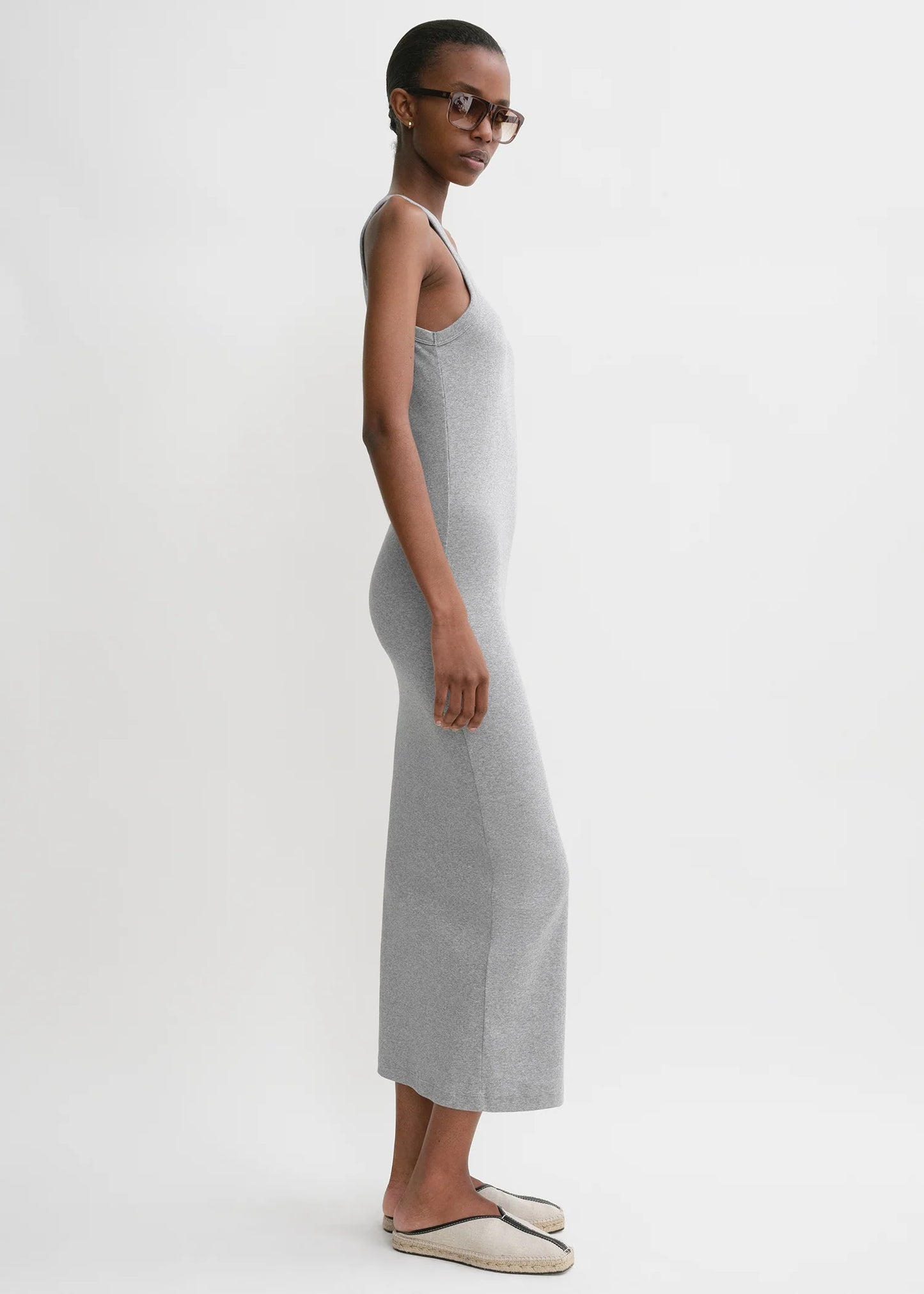 Curved Rib Dress, Grey, Dress