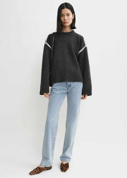 Embroidered Knit, Grey, Pullover