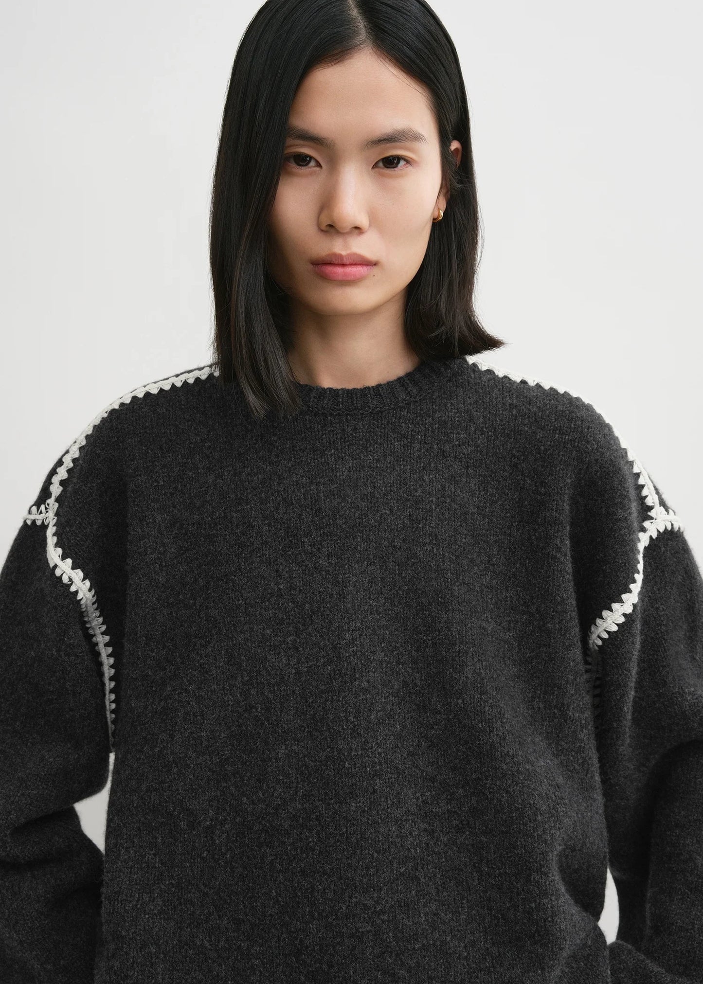 Embroidered Knit, Grey, Pullover