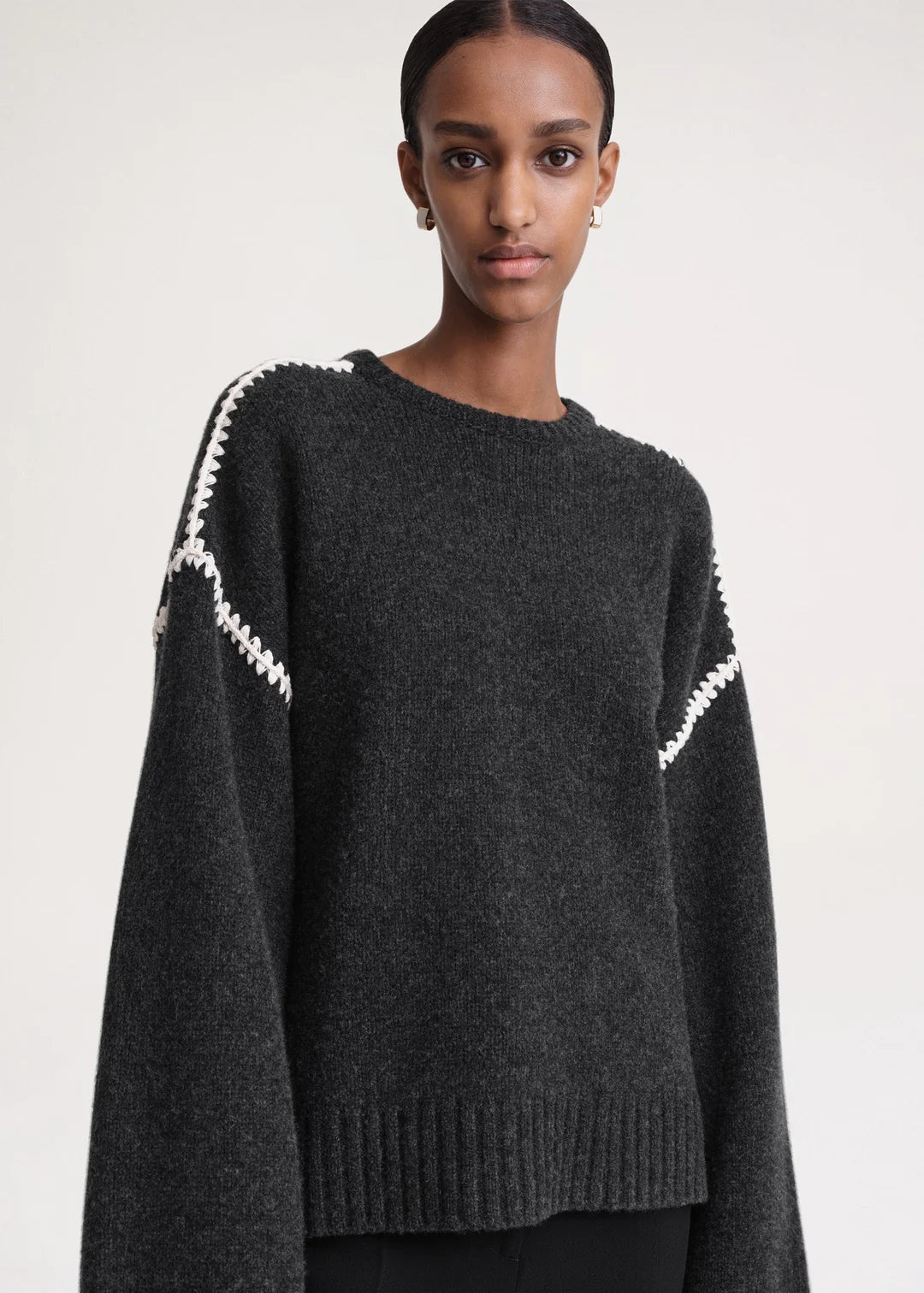 Embroidered Knit, Grey, Pullover