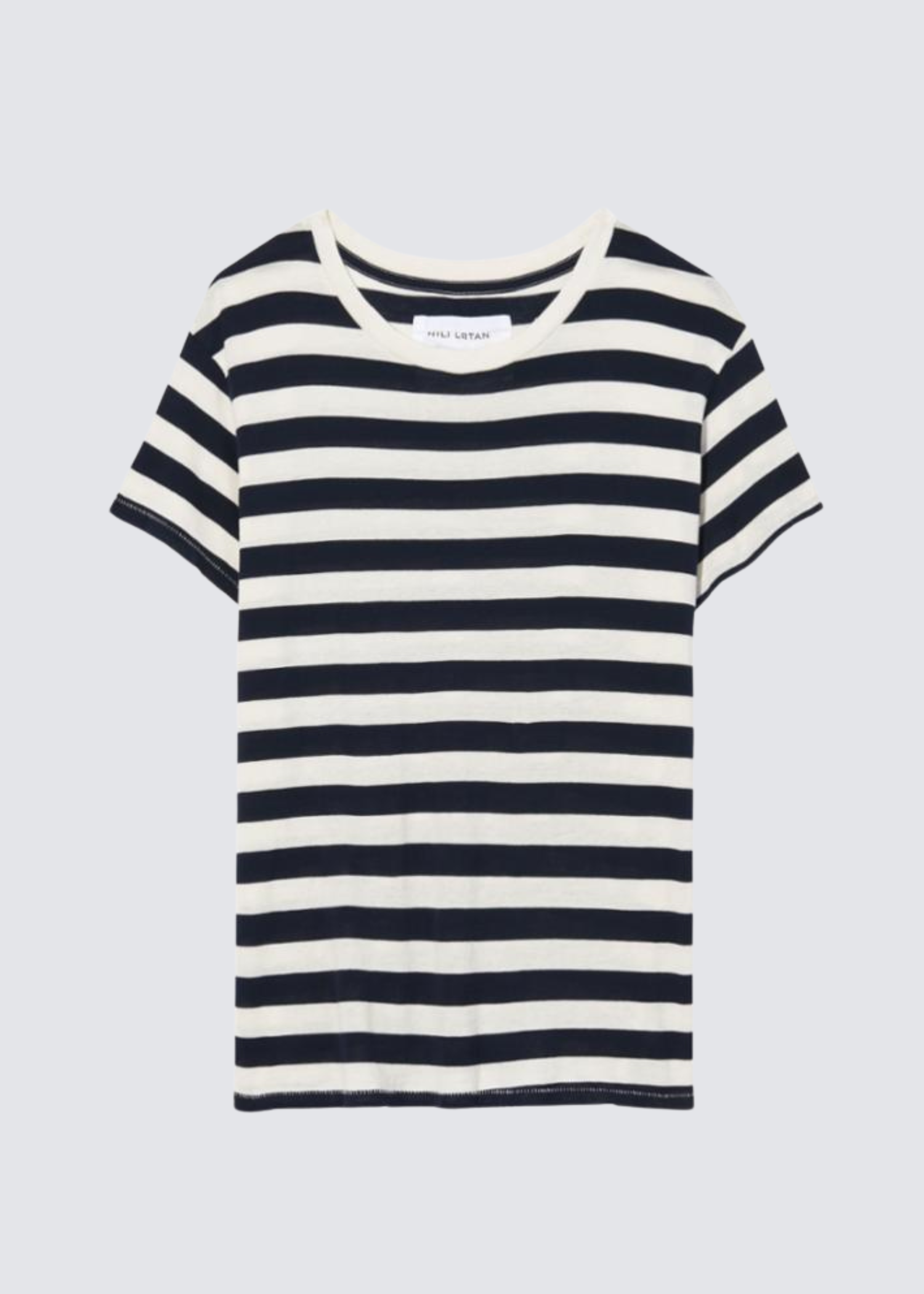 Nili Lotan blau-weiß gestreiftes T-Shirt aus Baumwolle - Flatshot