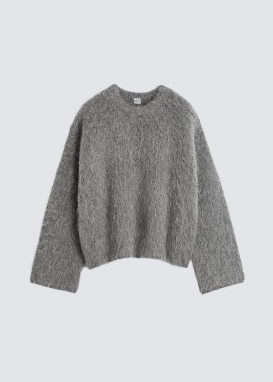 Boxy Alpaca Knit, Dark Grey Melange, Pullover