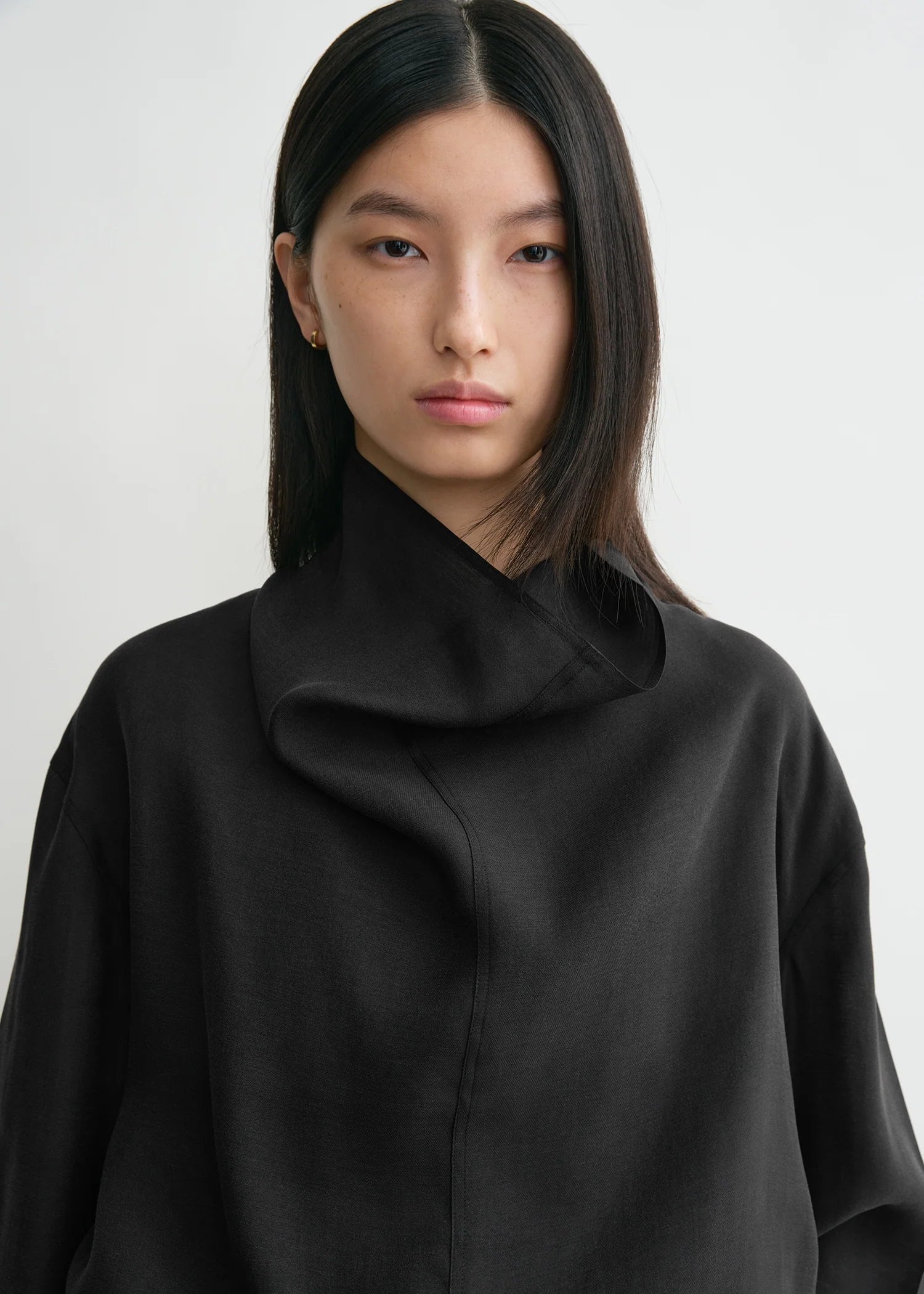Funnel-Neck, Black, Organza Bluse