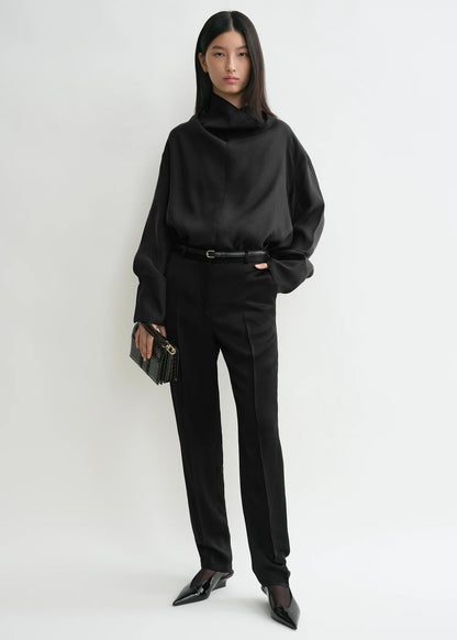 Funnel-Neck, Black, Organza Blouse