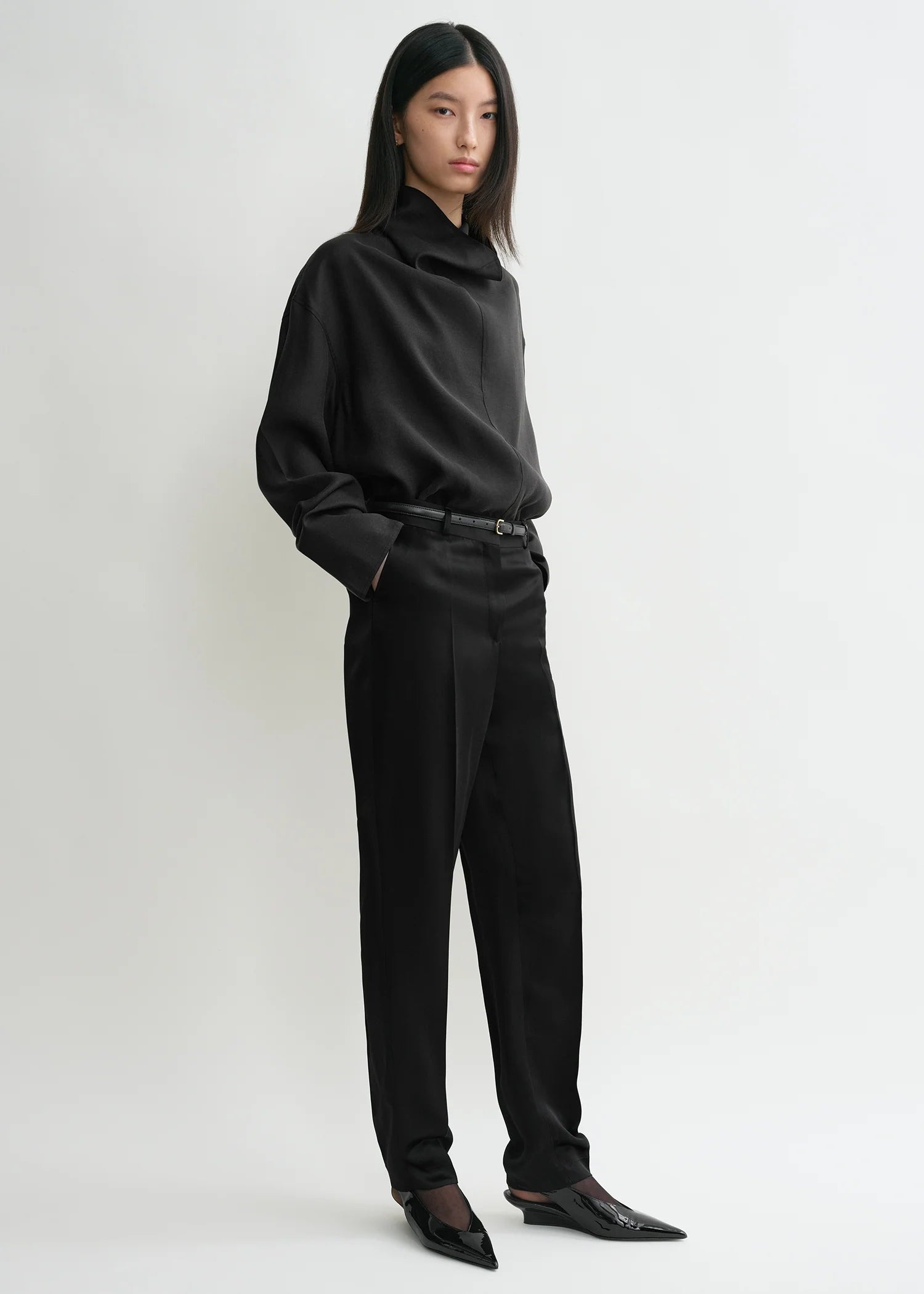 Funnel-Neck, Black, Organza Bluse