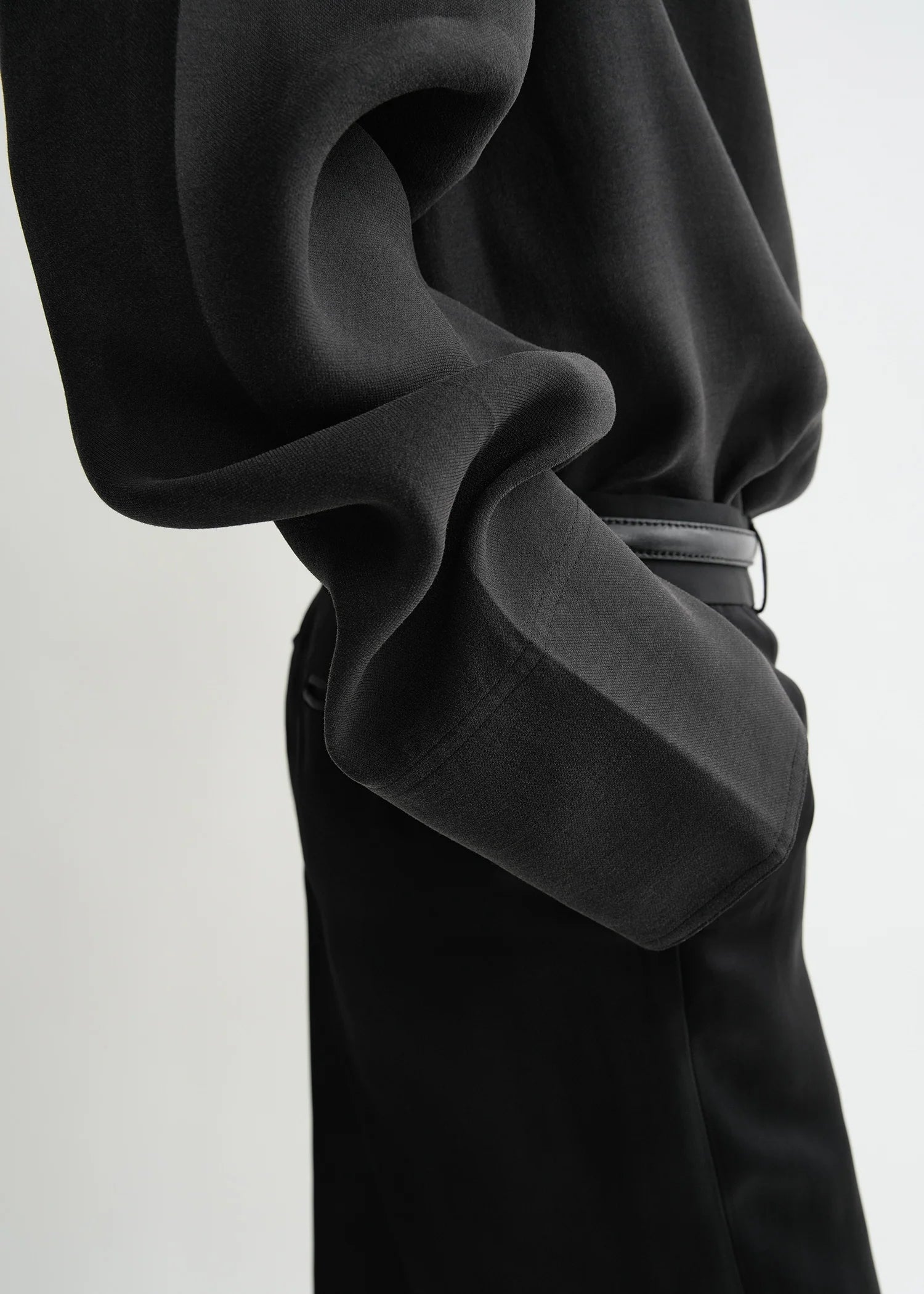 Funnel-Neck, Black, Organza Bluse