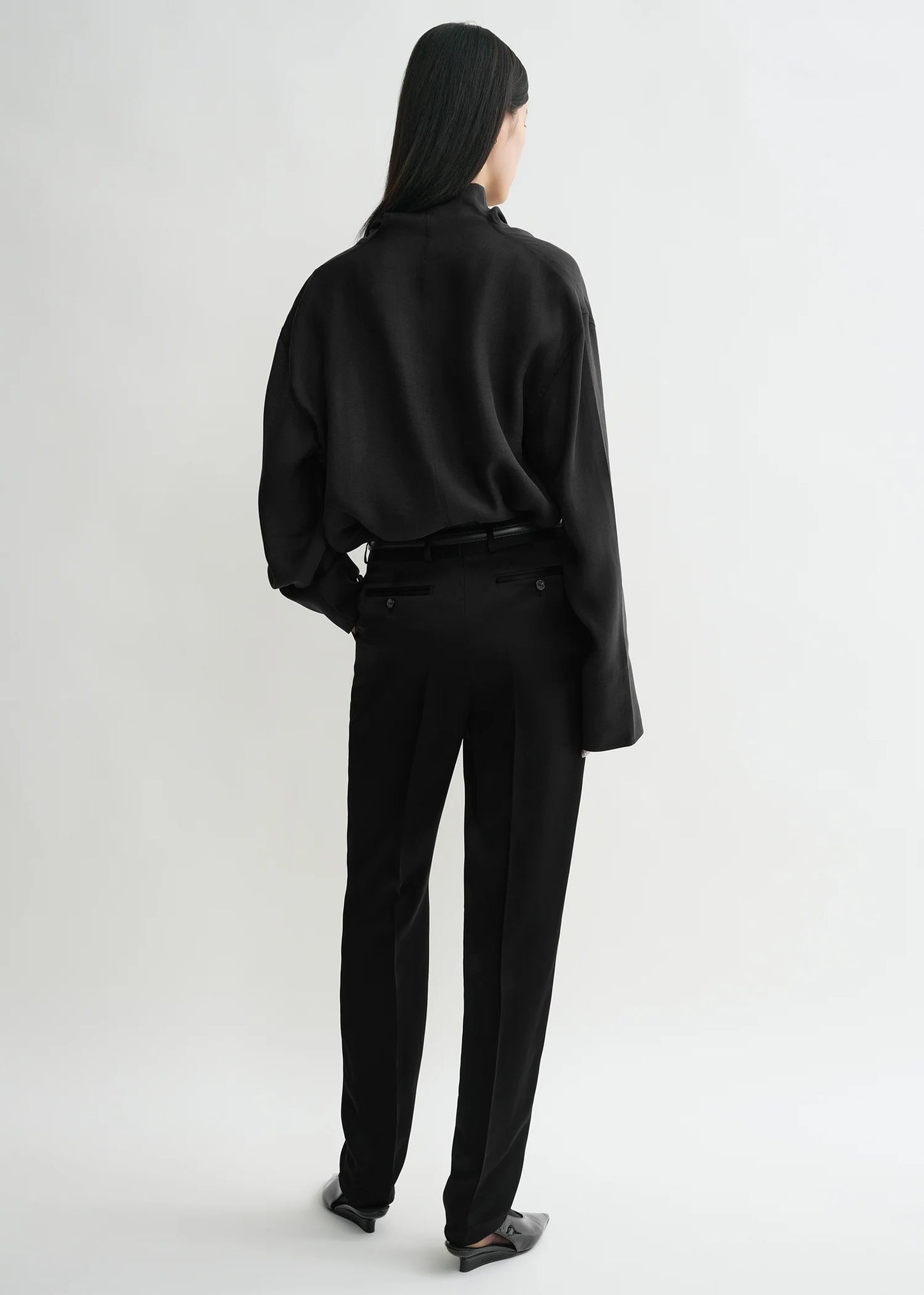 Funnel-Neck, Black, Organza Blouse