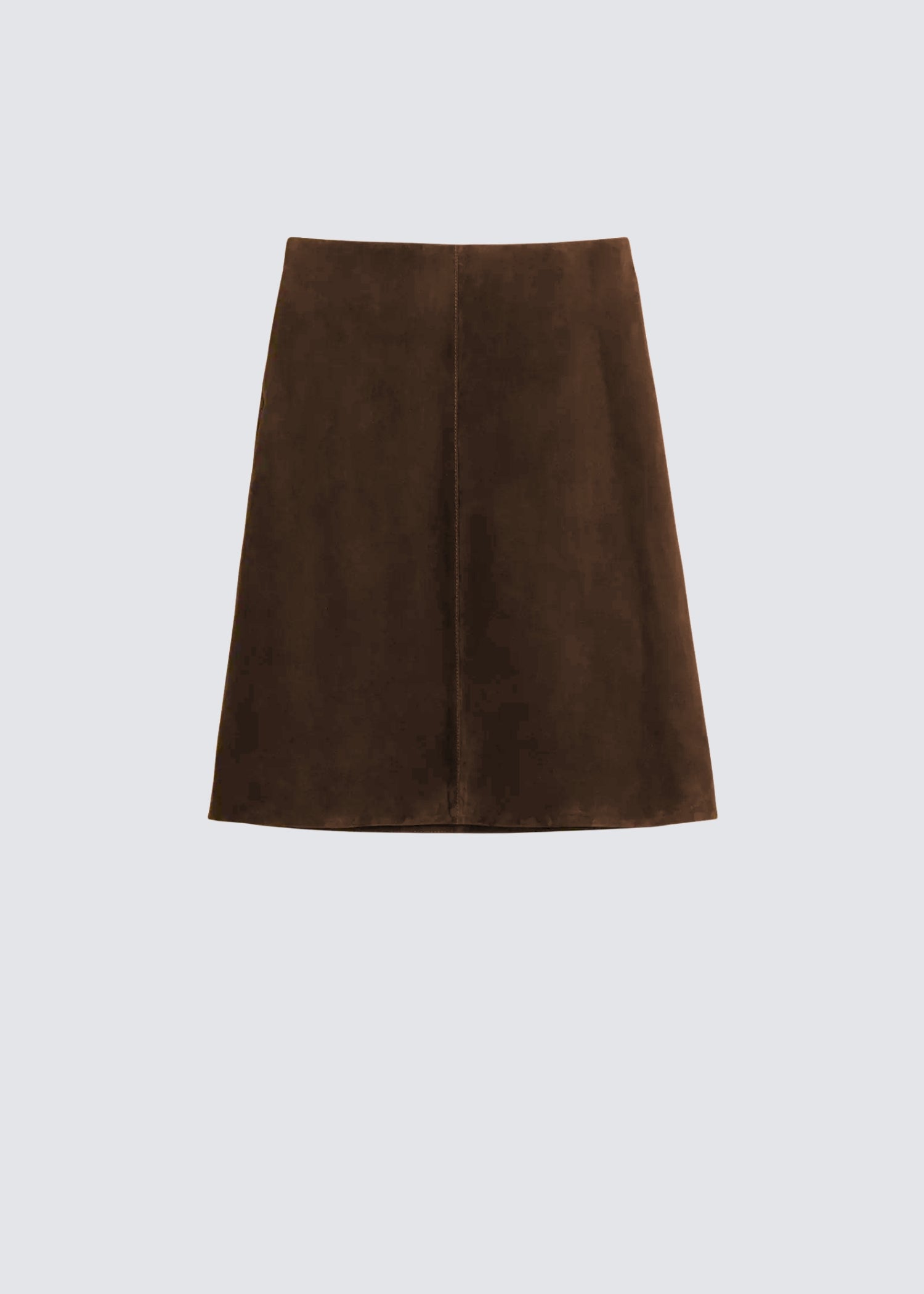 Toteme Dunkelbrauner Wildlederrock, mit Ziernaht. Flat Shot.