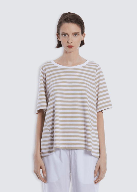 Mac, Almond Grey White Stripe, T-Shirt - Lindner Fashion