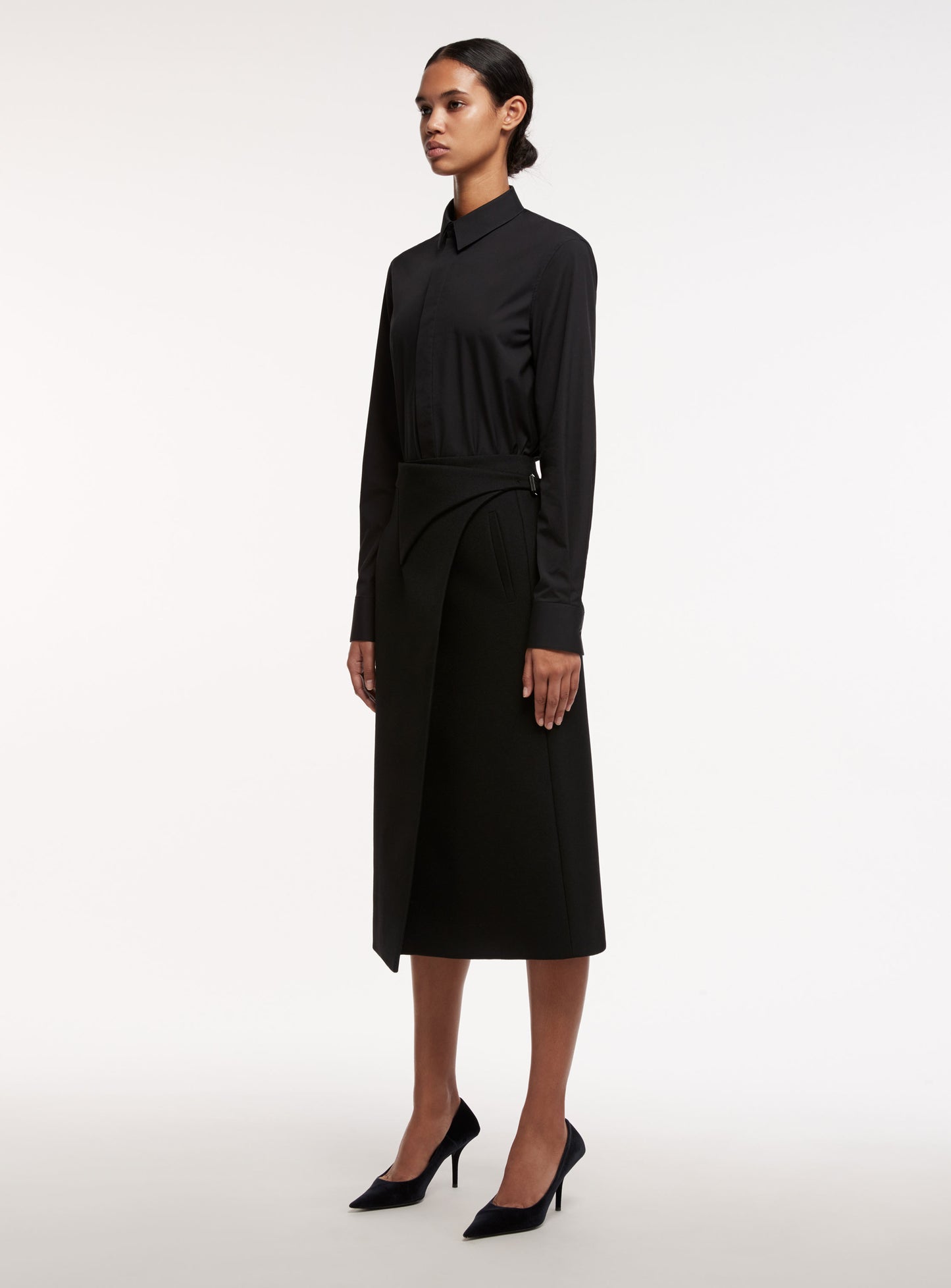 Wrap, Black, Midi Skirt