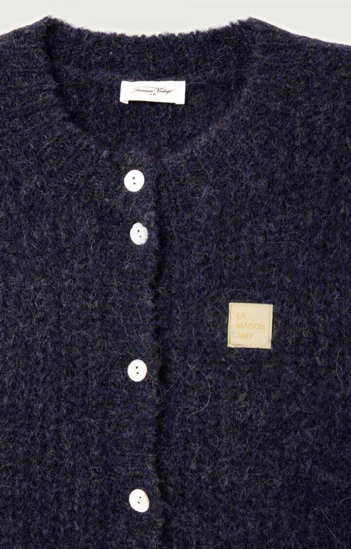 American Vintage dunkelblaue Strickweste aus Wollgemisch - Flatshot Detailansicht Kragen