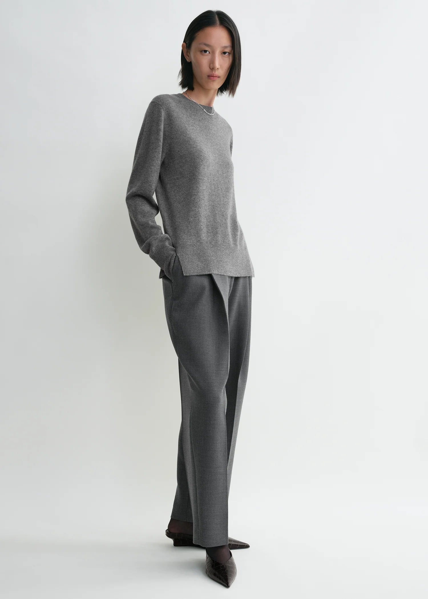 Cashmere, Crew Neck, Grey Melange, Pullover - Lindner Fashion