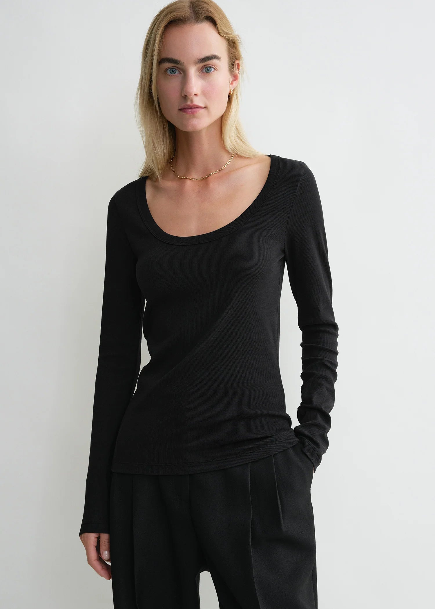 Classic Rib, Black, Langarm - Lindner Fashion