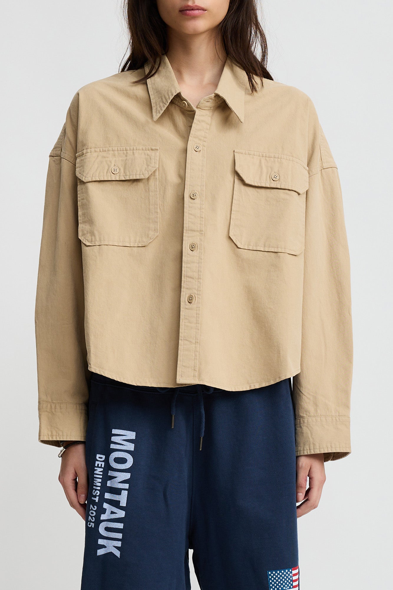 Cropped, Light Khaki, Utility Hemd - Lindner Fashion