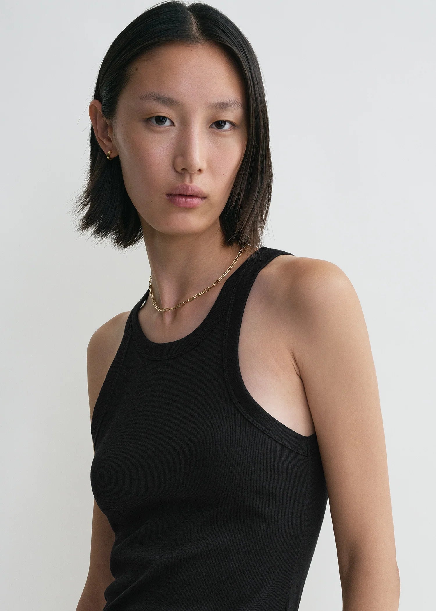 Curved Rib Tank, Black, Tanktop - Lindner Fashion