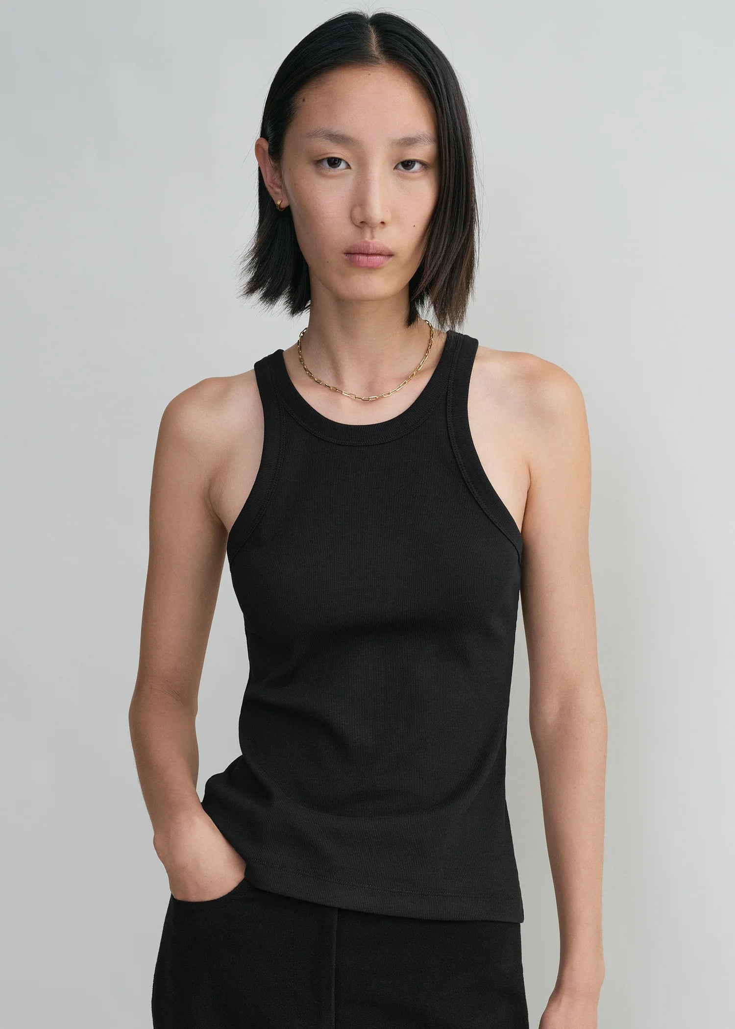 Curved Rib Tank, Black, Tanktop - Lindner Fashion