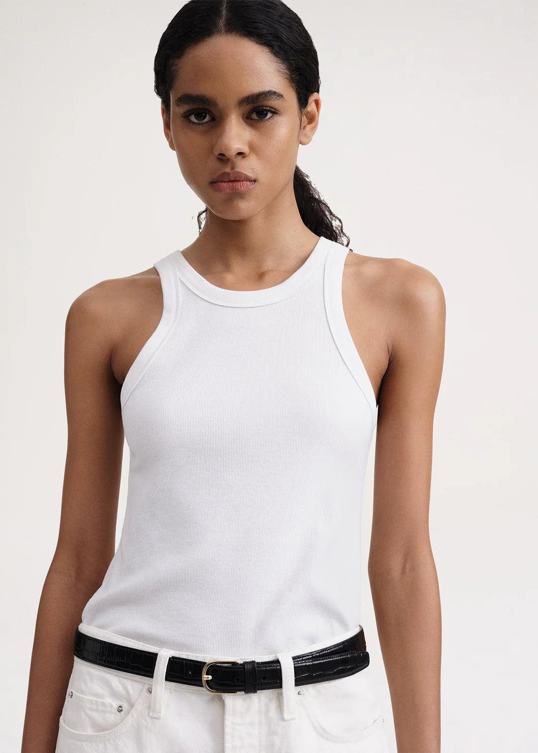 Curved Rib Tank, White, Tanktop - Lindner Fashion