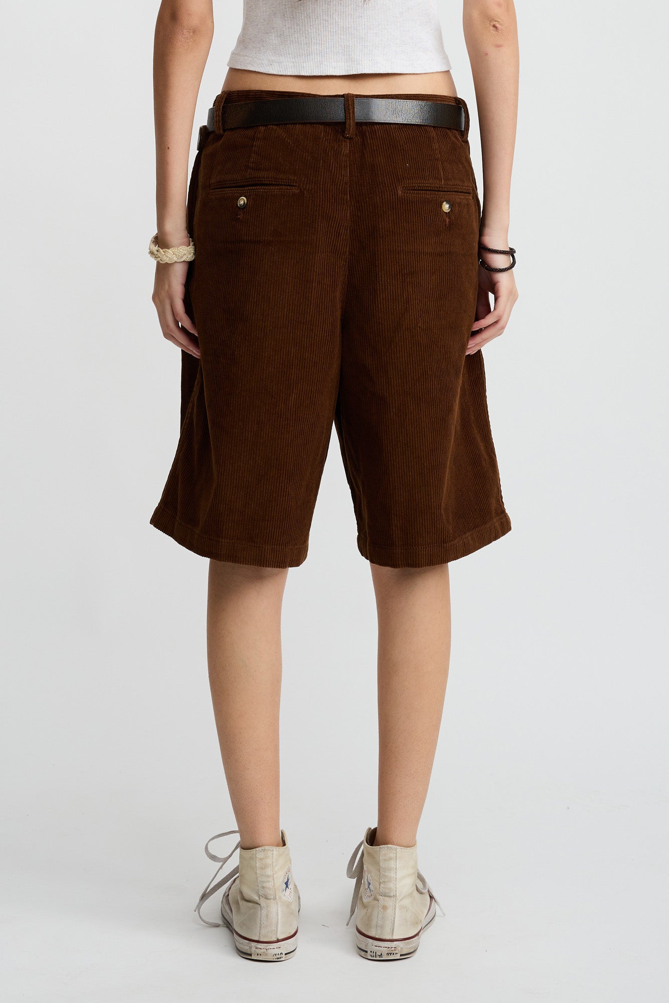 Double Pleat, Brown Corduroy, Long Shorts - Lindner Fashion
