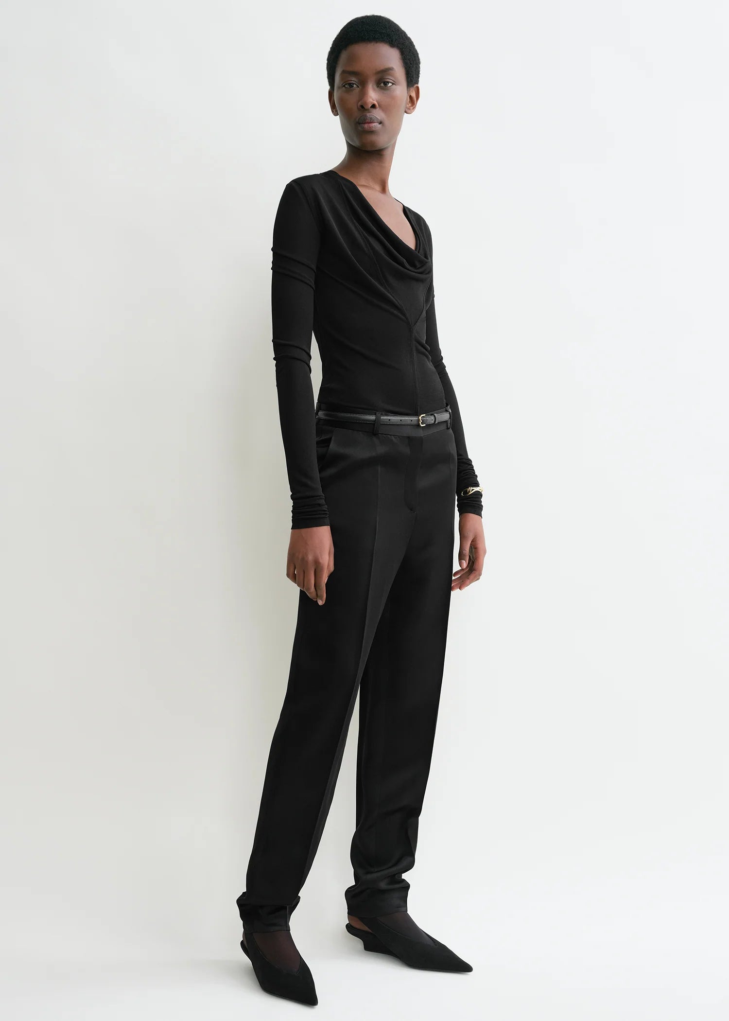 Draped, Black, V-Neck Top - Lindner Fashion