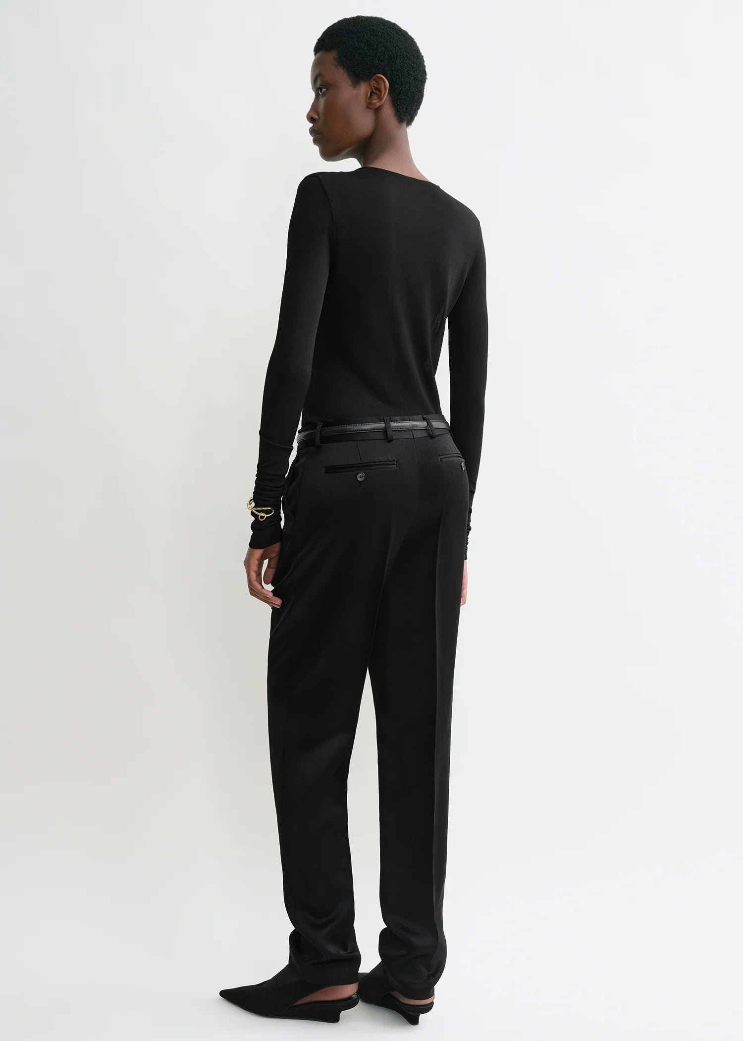 Draped, Black, V-Neck Top - Lindner Fashion