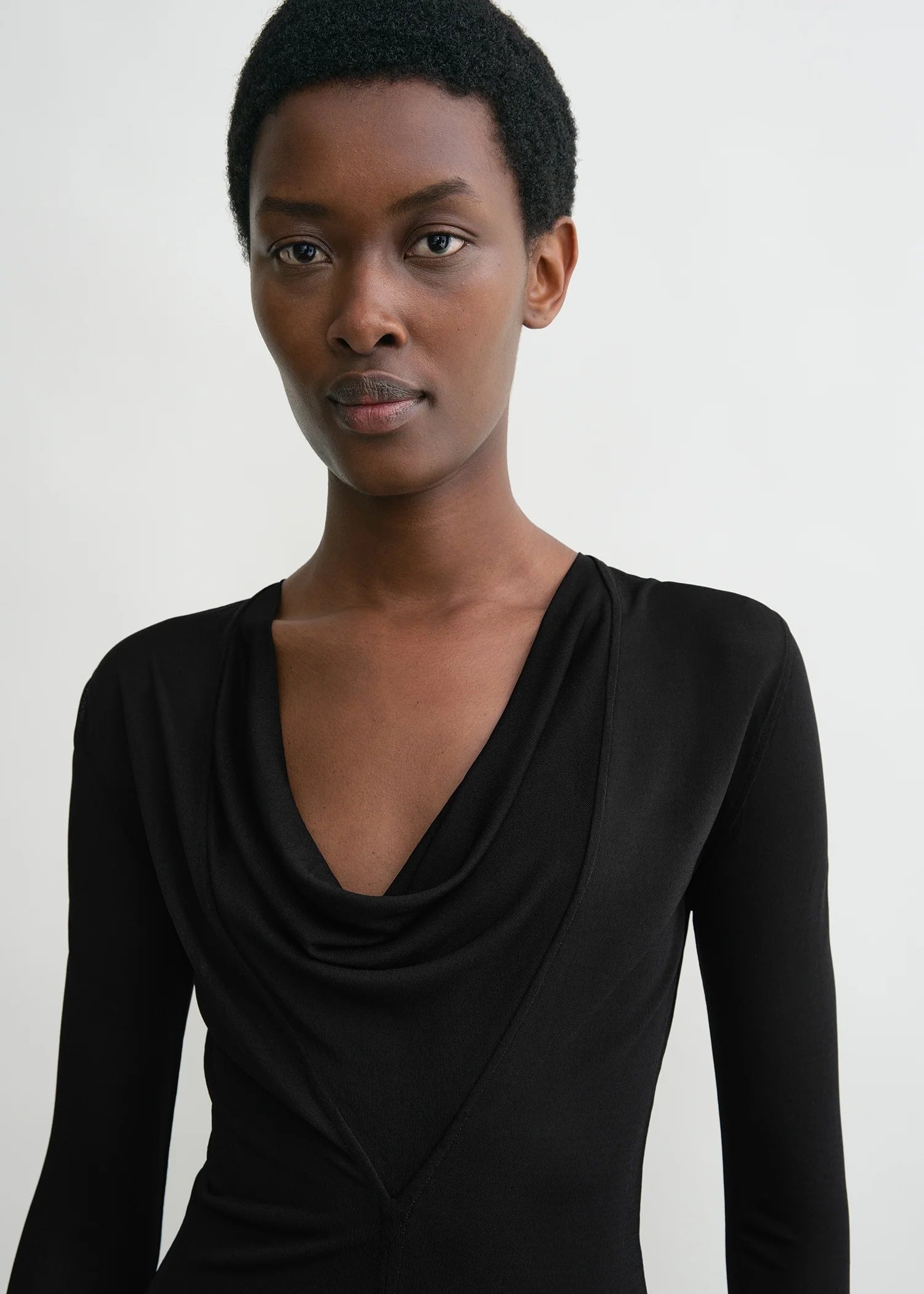 Draped, Black, V-Neck Top - Lindner Fashion