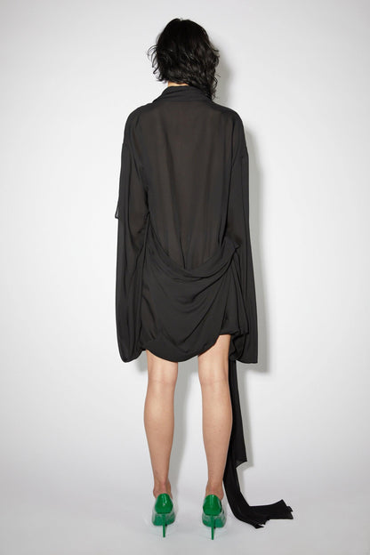 Draped Ruffle, Black, Dress - Lindner Fashion