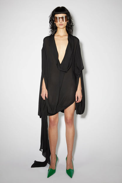 Draped Ruffle, Black, Dress - Lindner Fashion